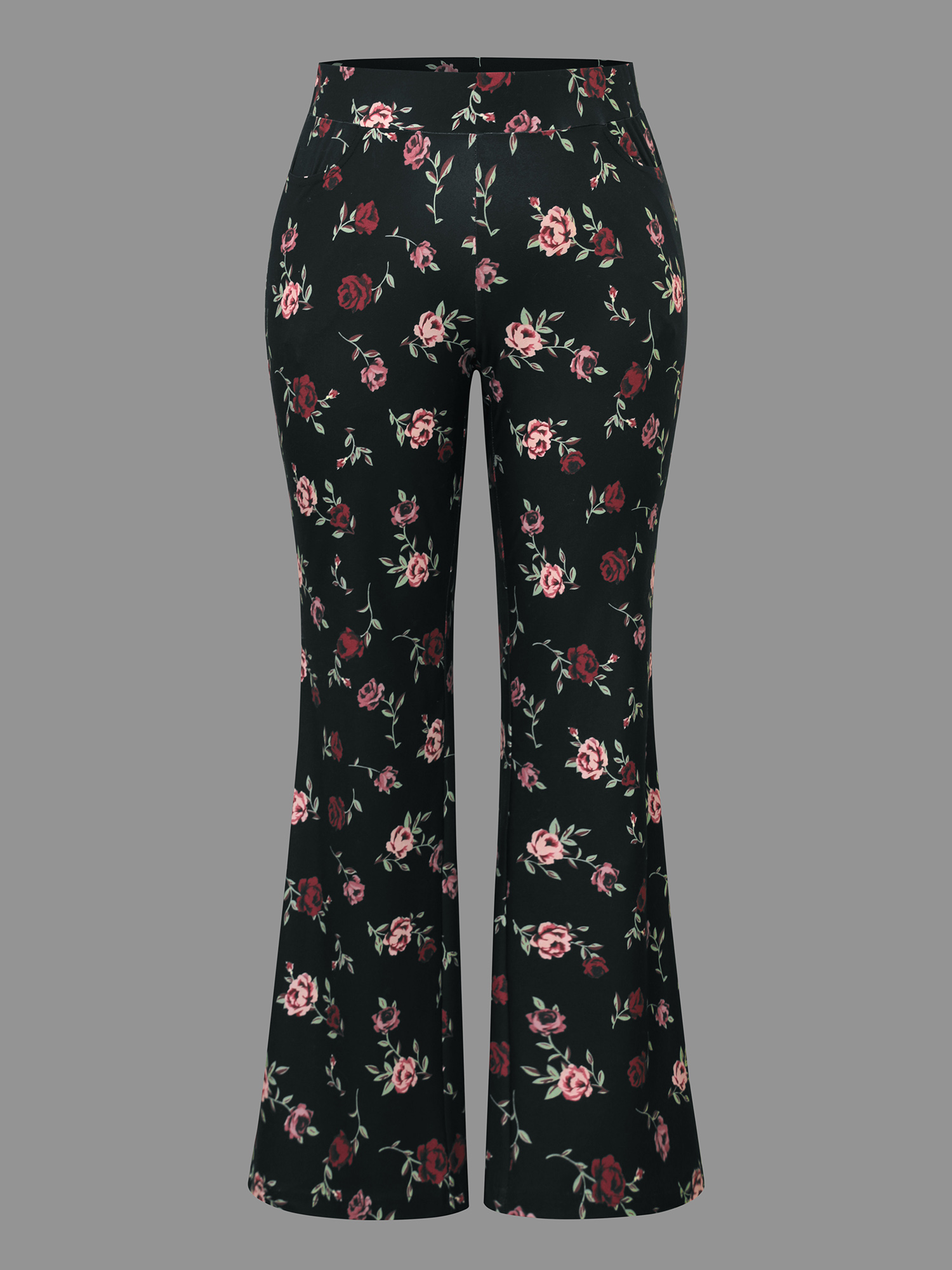 Plus Size Floral Mid-Rise Bootcut Pants Women BlackFlower Elegant High stretch Bootcut Mid Rise Everyday Leggings BloomChic 26/4X 