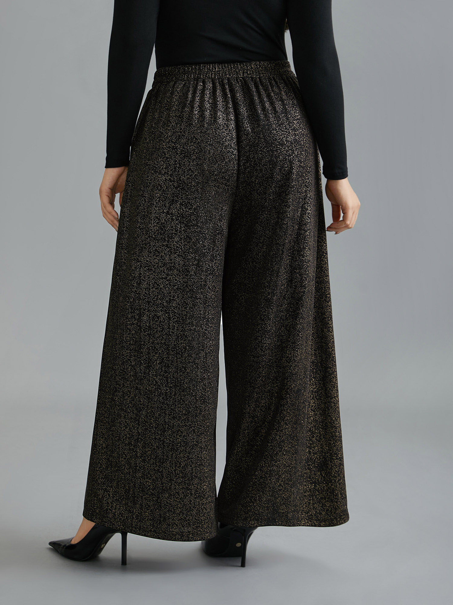 Plus Size Glitter Adjustable Front-Tie Pants Women Champagne Elegant Loose Mid Rise Everyday Pants BloomChic 10/M 