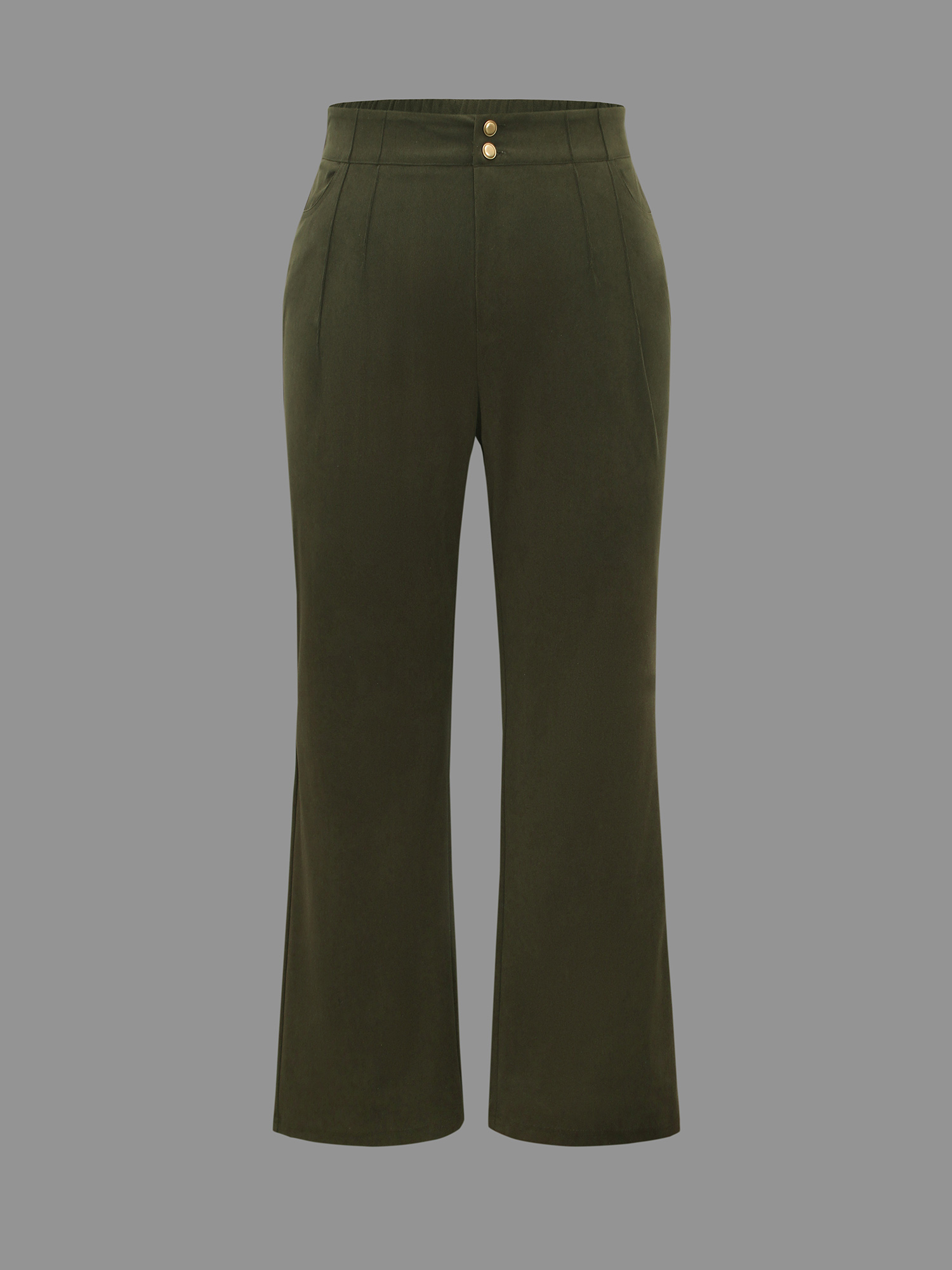 Plus Size Mid Rise Double Breasted Pleated Bootcut Pants Women ArmyGreen Elegant Bootcut Mid Rise Everyday Pants BloomChic 28/5X 
