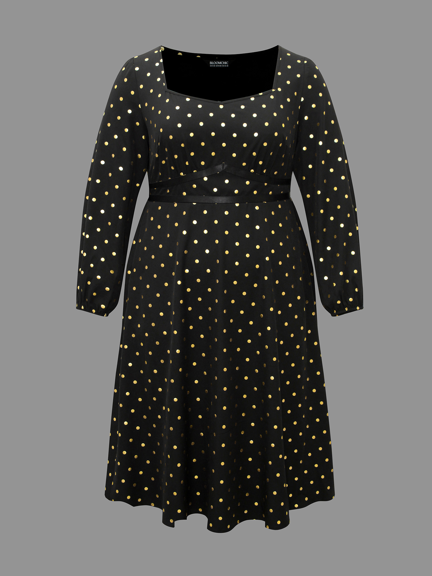 

Plus Size Glitter Polka Dot Heart Neckline Dress Black Women Cocktail Woven ribbon&lace trim Party Curvy Bloomchic