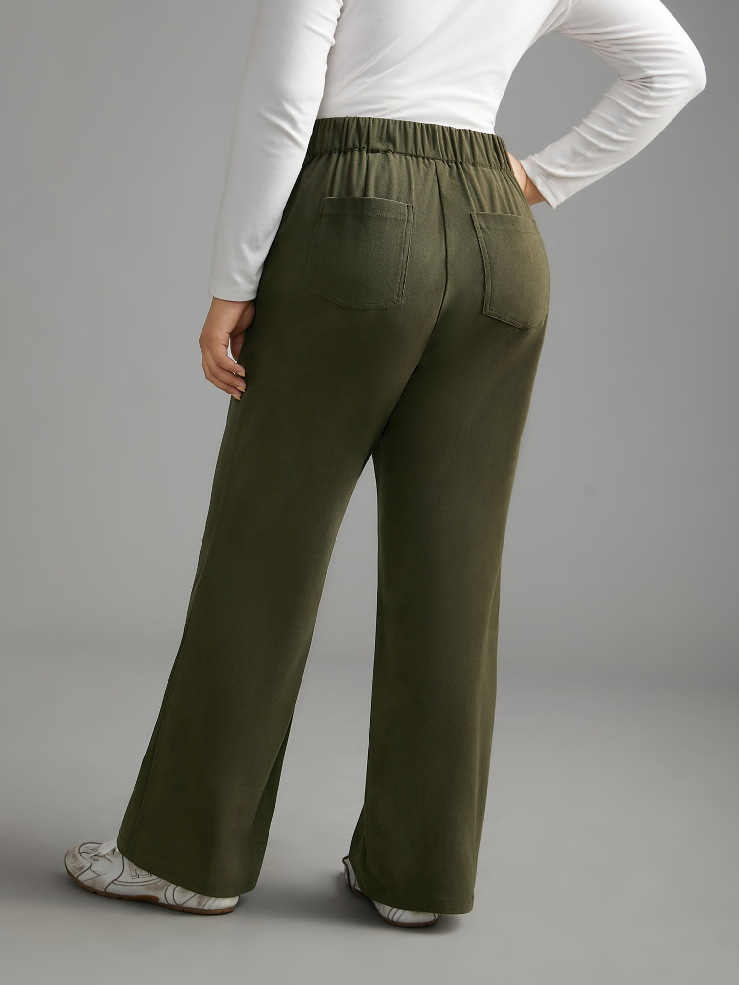 

Plus Size Mid Rise Double Breasted Pleated Bootcut Pants Women ArmyGreen Elegant Bootcut Mid Rise Everyday Pants BloomChic