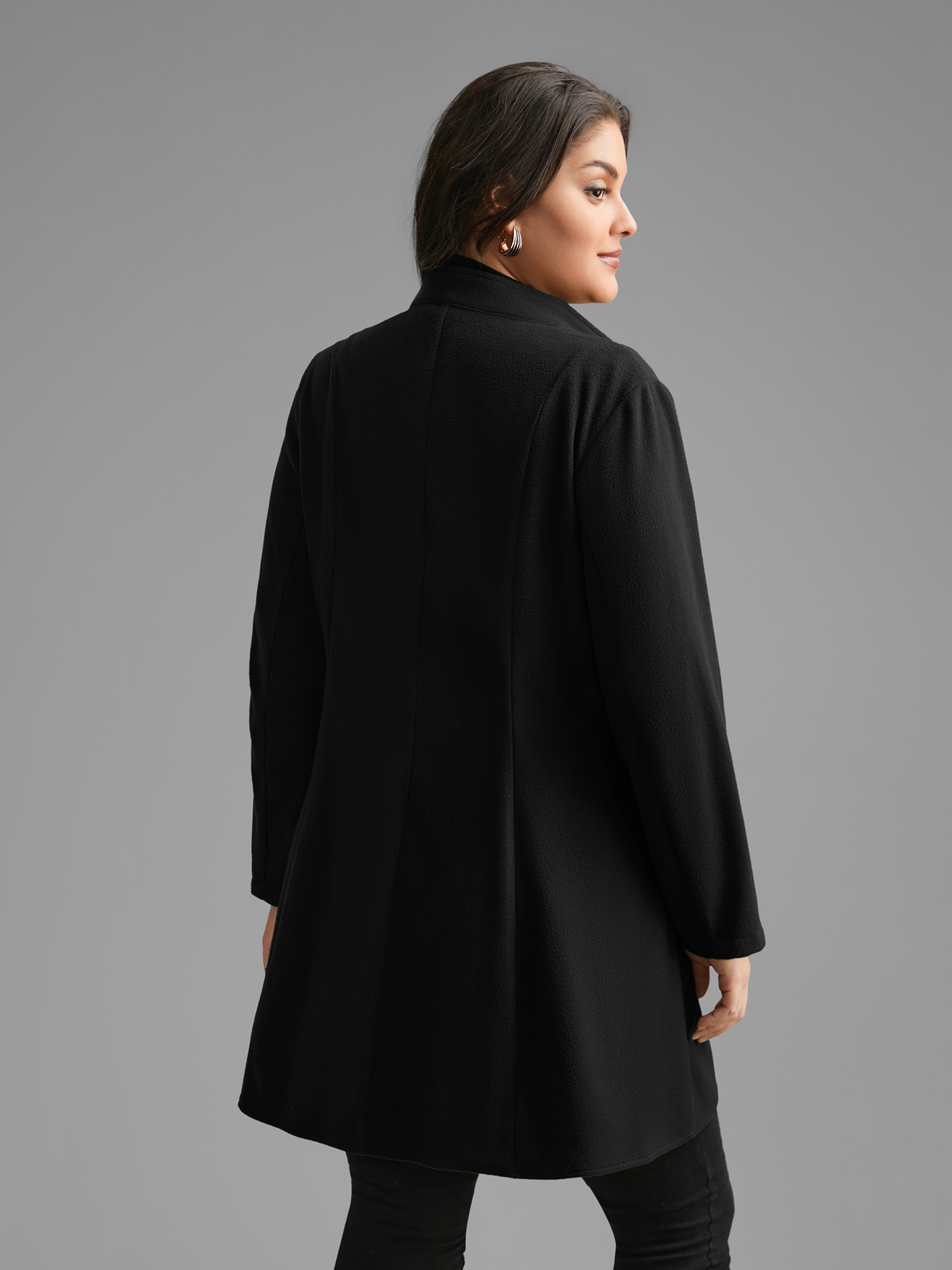 

Plus Size Solid Wrap Button Up Asymmetrical Hem Coat Women Black Elegant Button Ladies Everyday Winter Coats BloomChic