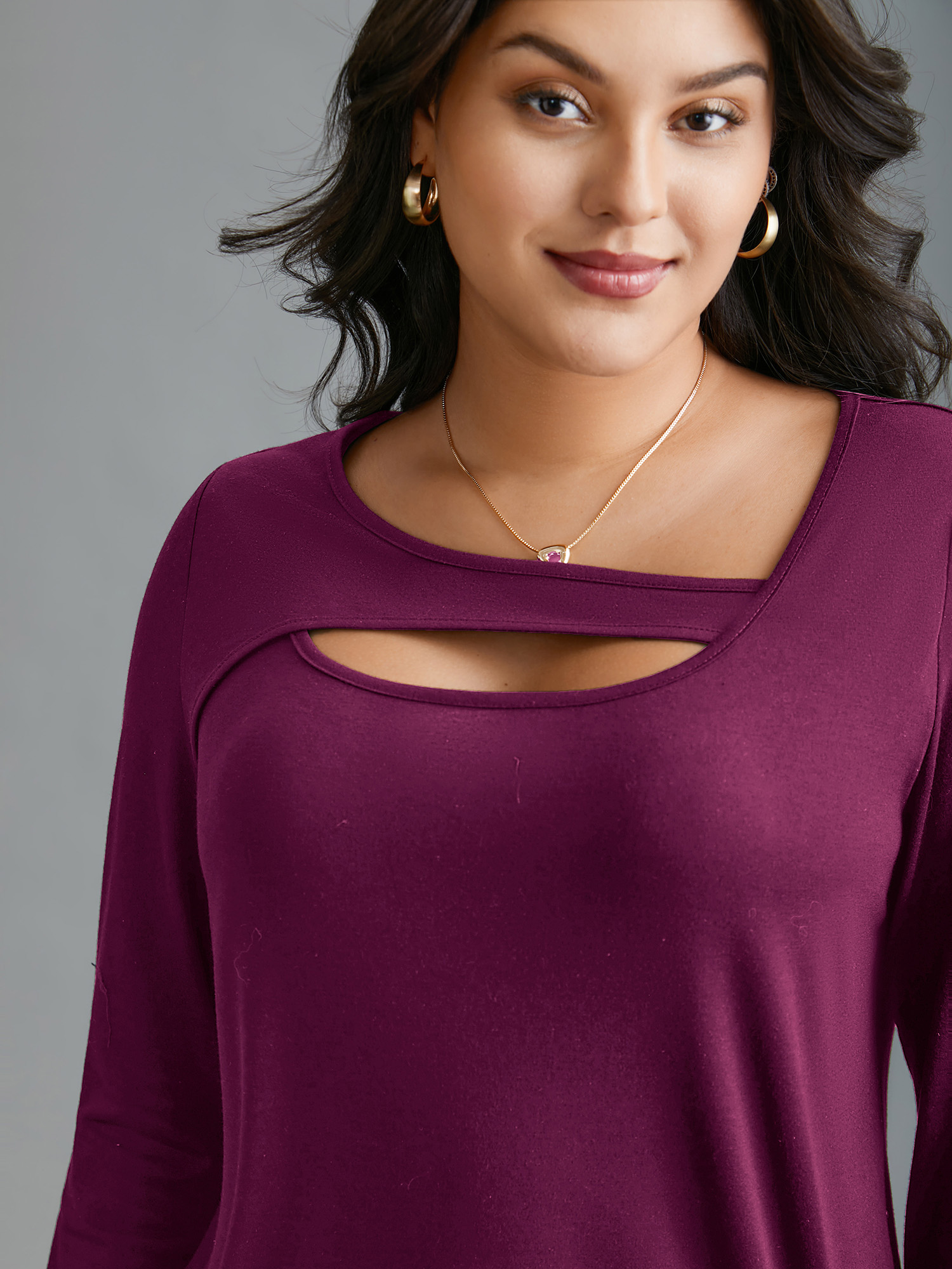 

Plus Size Asymmetrical Neckline Long Sleeve T-shirt Deeppurplered Women Casual Cut-Out Asymmetrical Neck Everyday T-shirts BloomChic