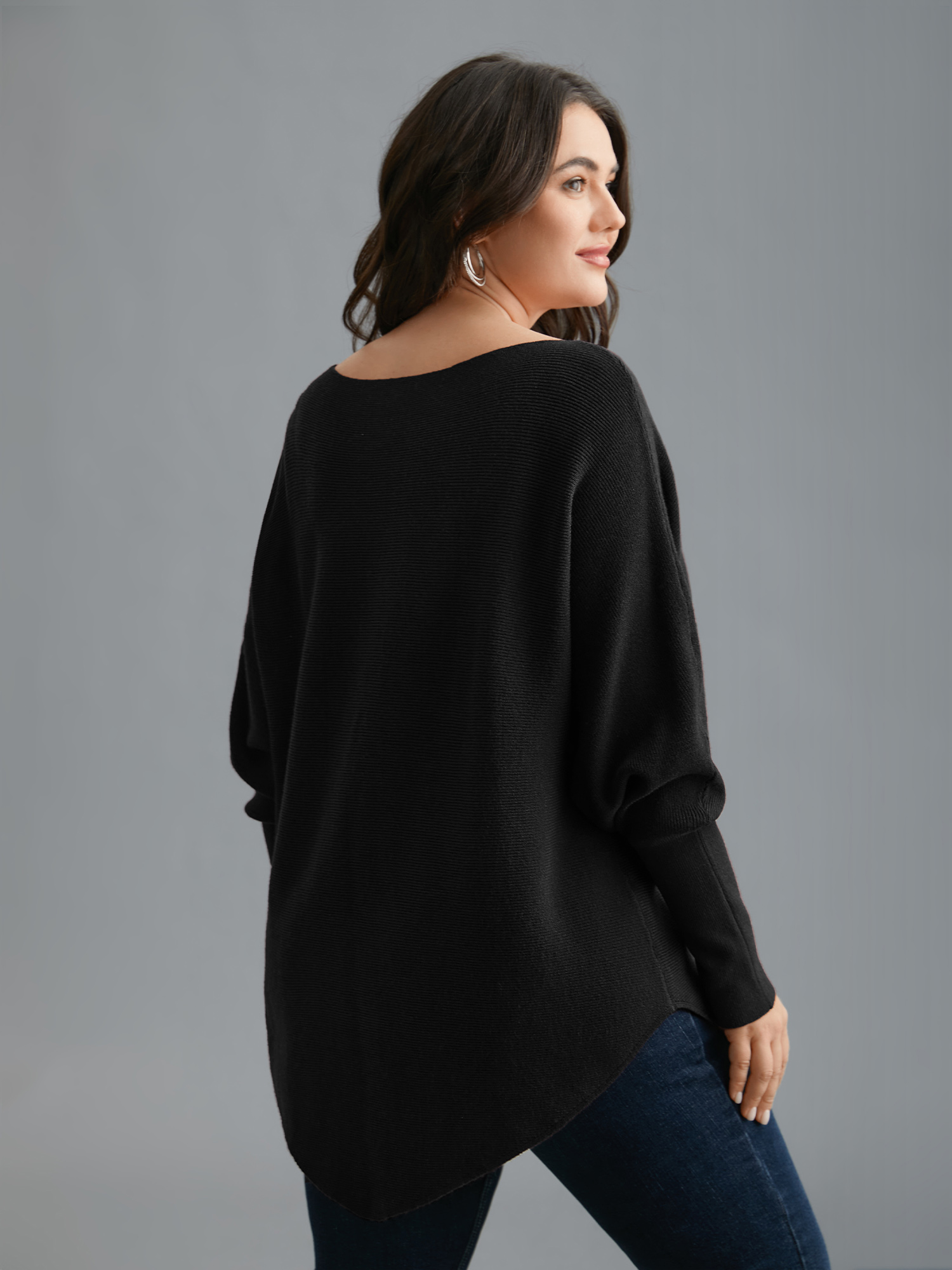 

Plus Size Supersoft Essentials Solid Dolman Sleeve Pullover Black Women Casual Loose Long Sleeve Boat Neck Everyday Pullovers BloomChic