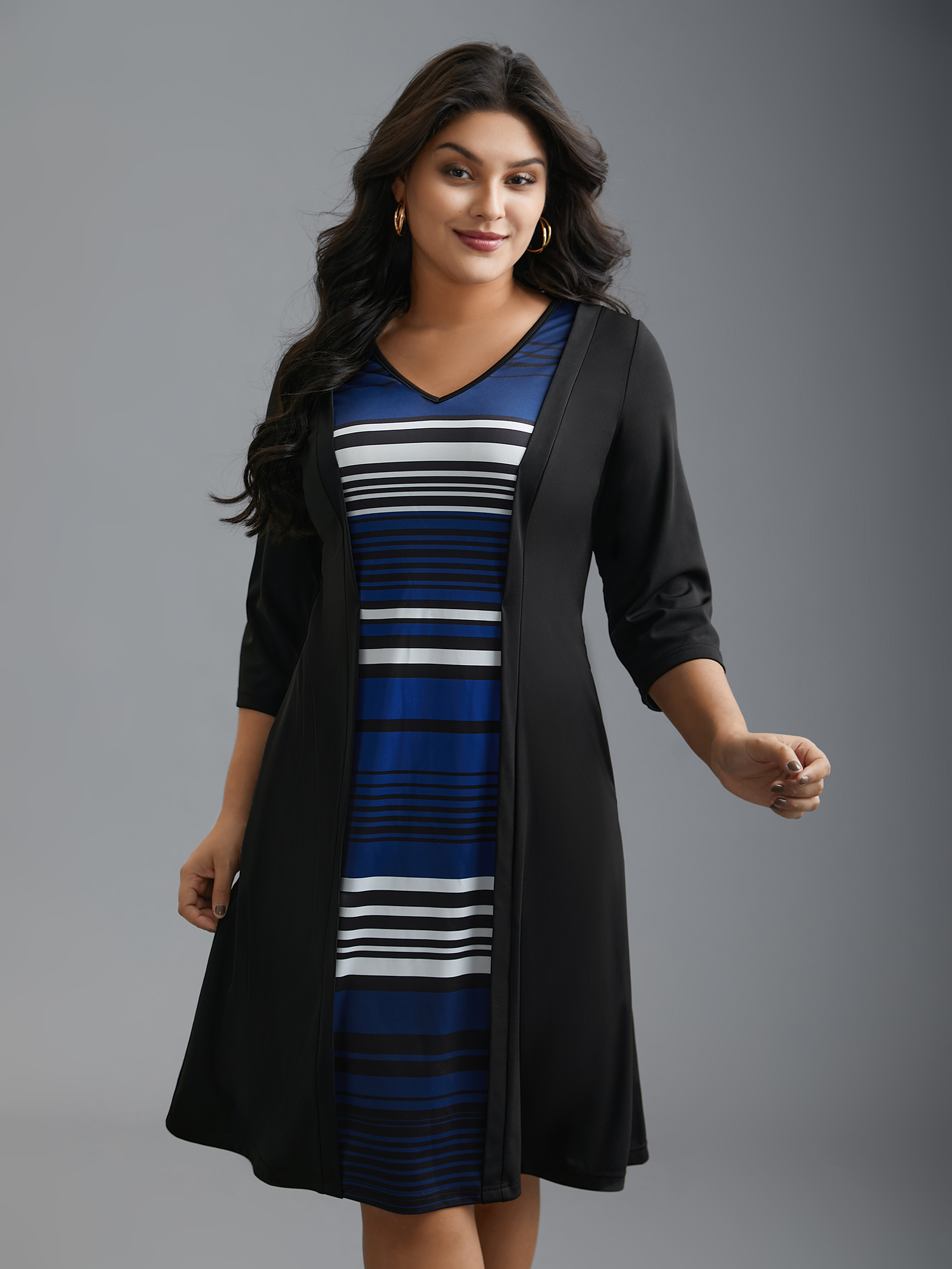 

Plus Size Striped Patchwork Contrast Knit Dress Black Women Elegant Contrast Knit Dresses Bloomchic