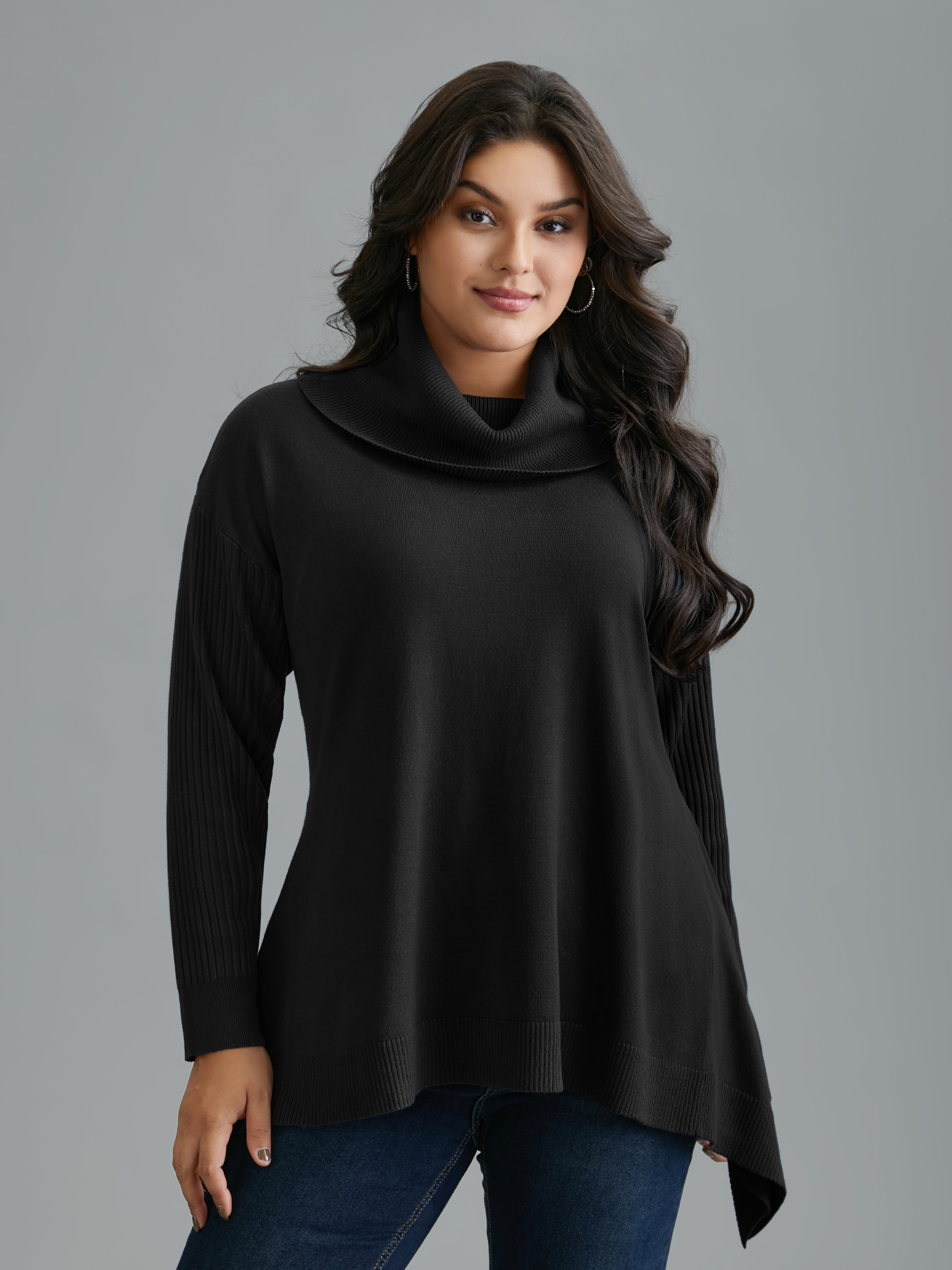 

Plus Size Supersoft Essentials Textured Drop Shoulder Turtleneck Pullover Black Women Casual Loose Long Sleeve Turtleneck Everyday Pullovers BloomChic