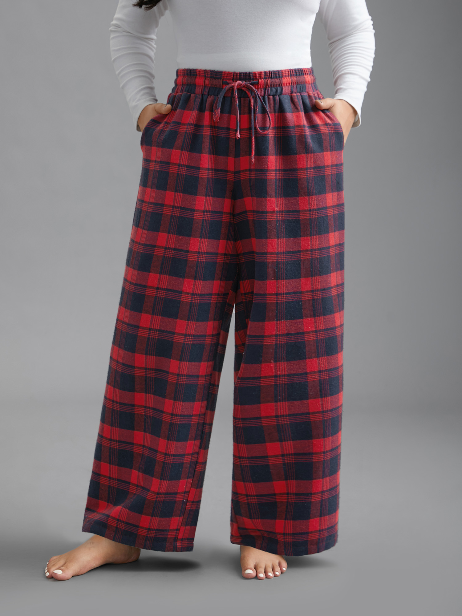 

Plus Size Plaid Drawstring Elastic Waist Lounge Bottoms Crimson  Bloomchic