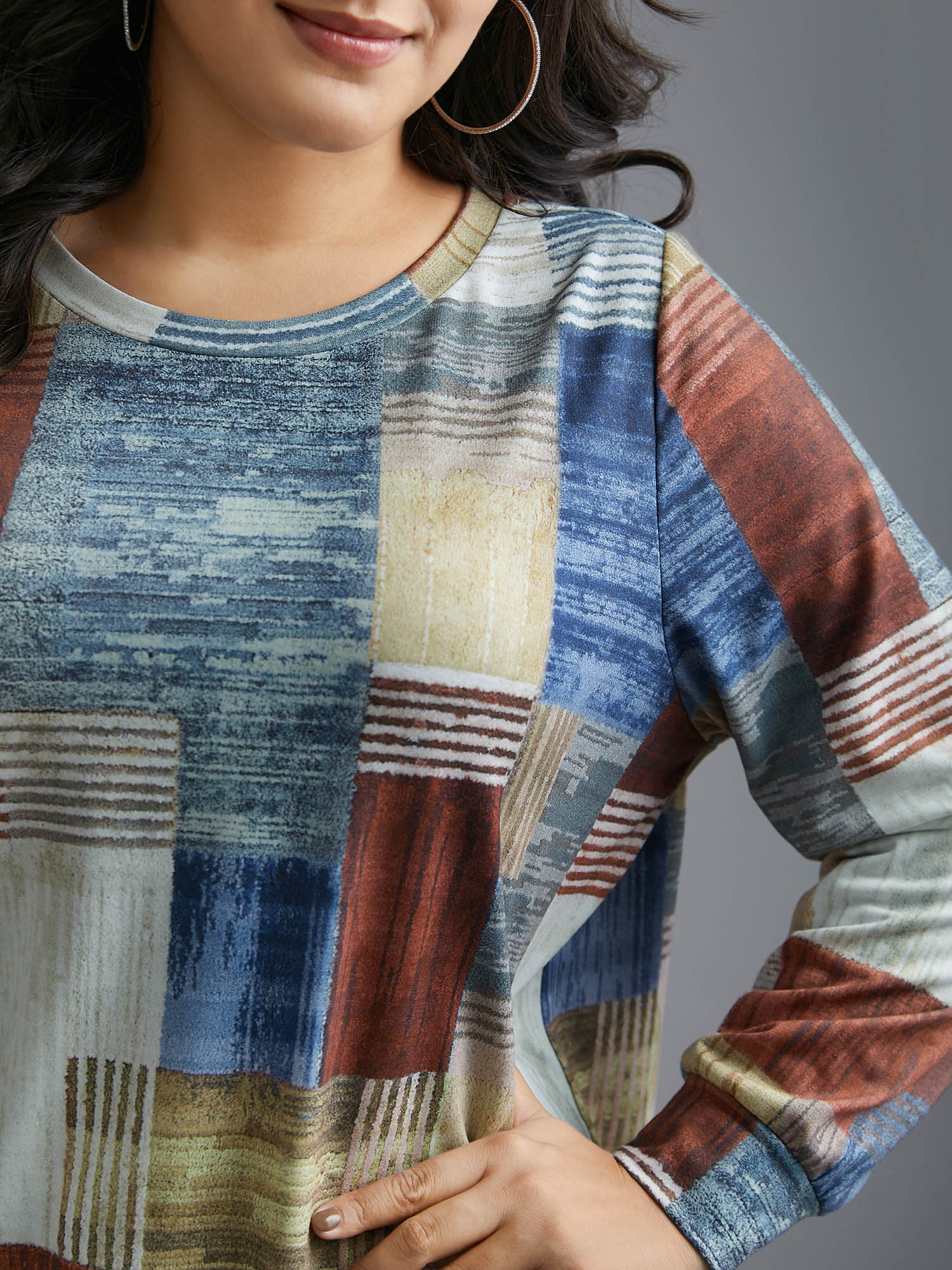 Plus Size Geometric Print Round Neck Sweatshirt Women Multicolor Casual Non Round Neck Everyday Sweatshirts BloomChic 14-16/1X 