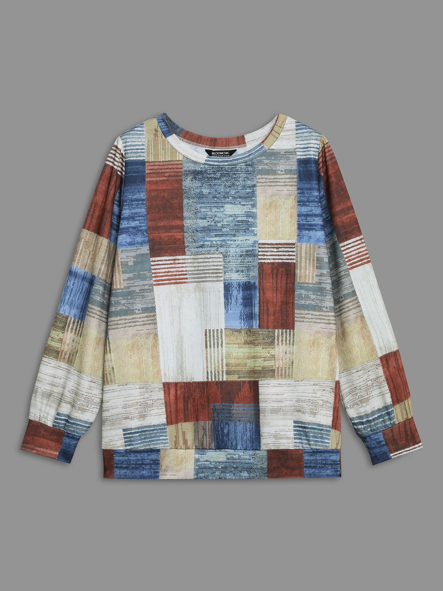Plus Size Geometric Print Round Neck Sweatshirt Women Multicolor Casual Non Round Neck Everyday Sweatshirts BloomChic 14-16/1X 