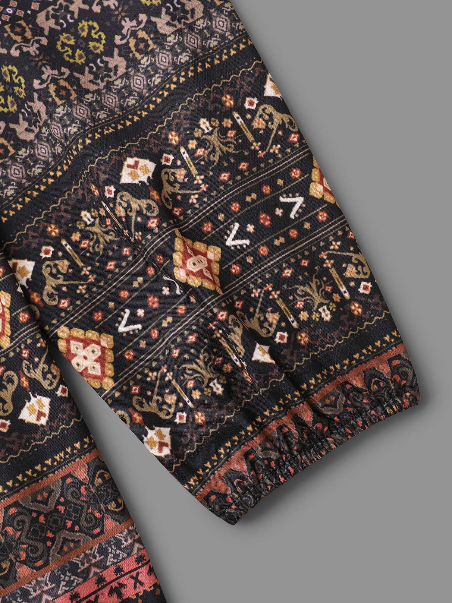 Plus Size DarkBrown Floral Bandana Crisscross Blouse Women Resort Extra Long Sleeve V-neck Vacation Blouses BloomChic 26/4X 