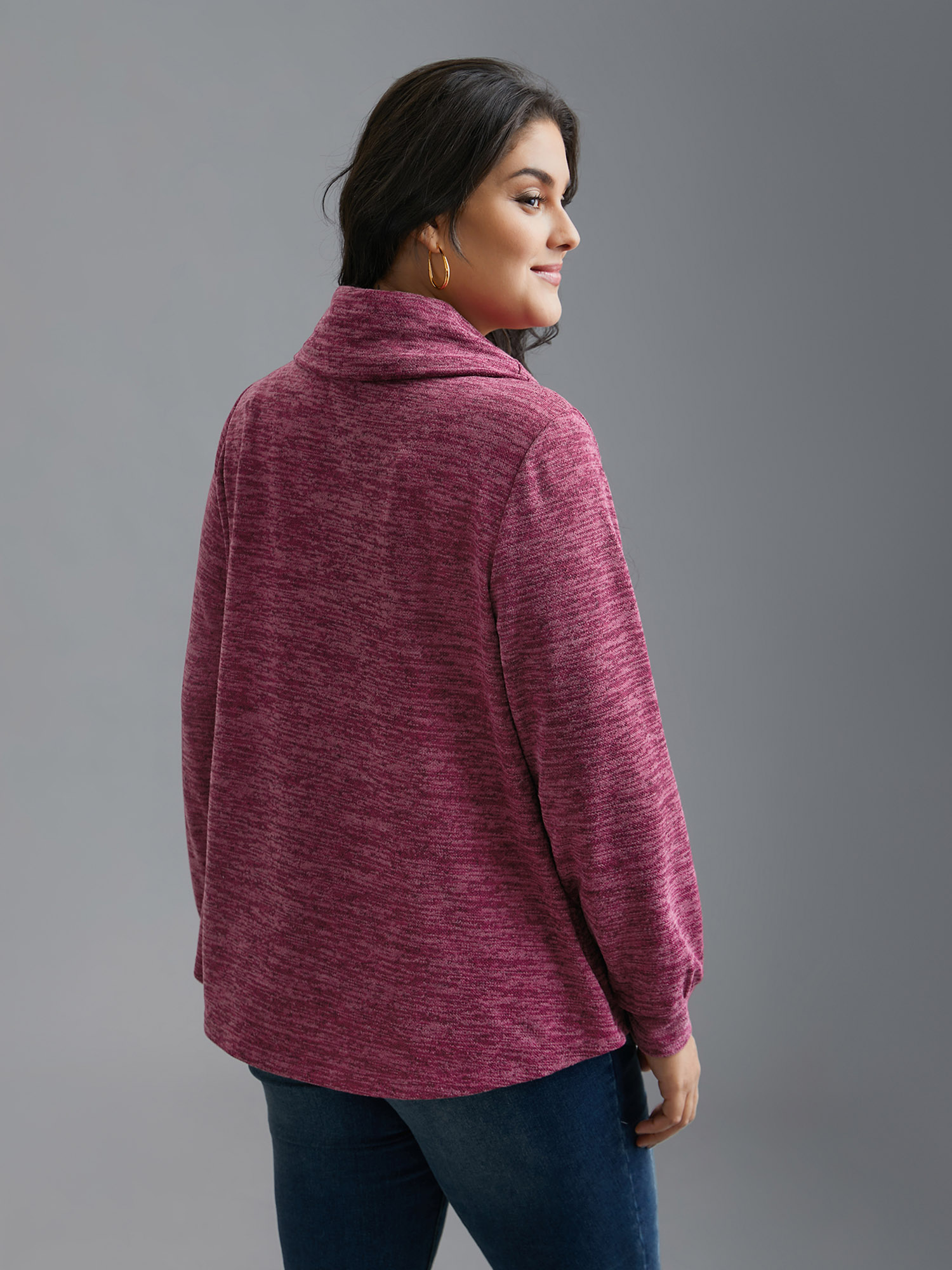 

Plus Size Cowl Neck Plain Heather Drawstring Sweatshirt Women RedViolet Casual Drawstring Loose Ruffled collar Everyday Sweatshirts BloomChic