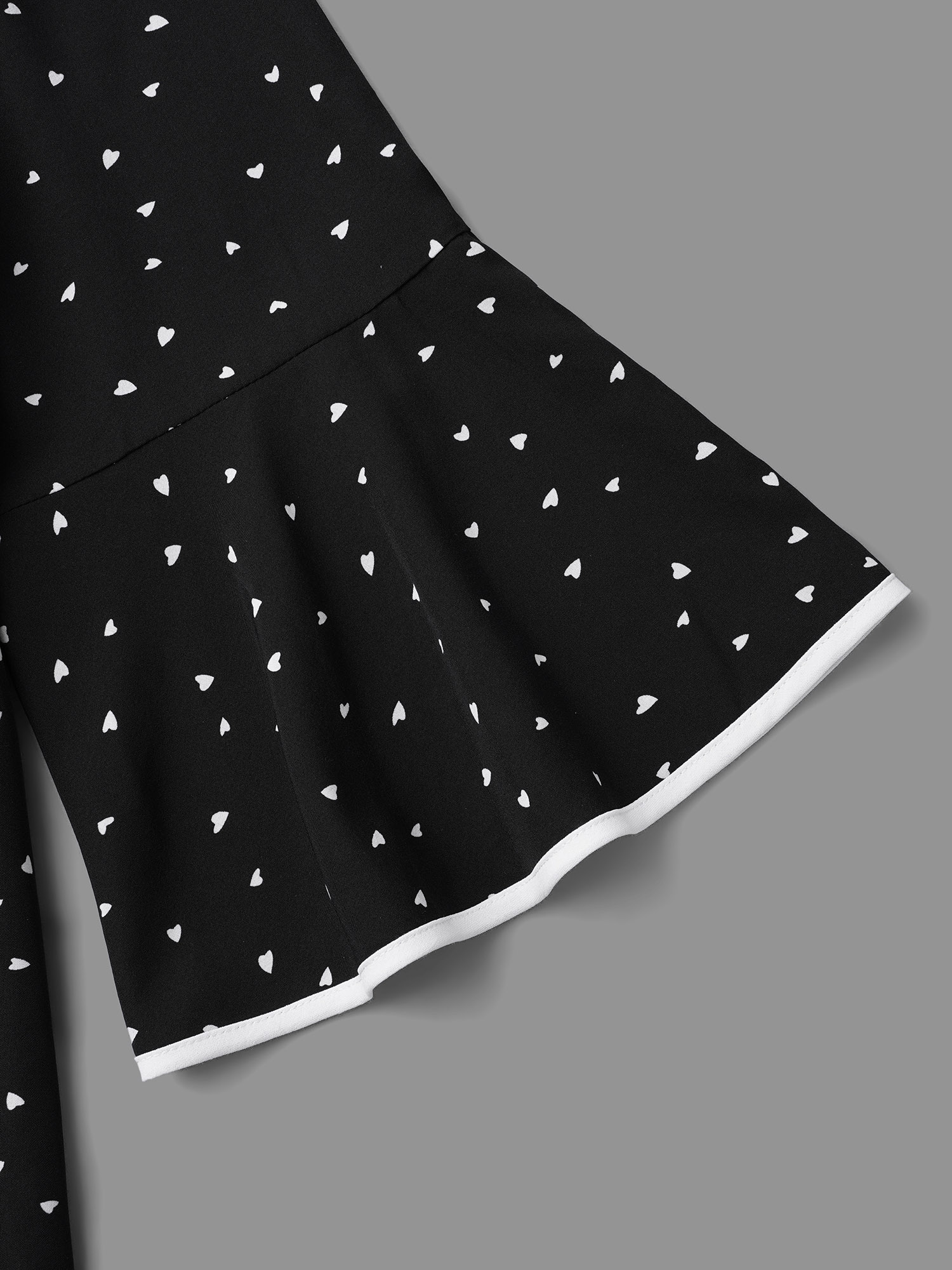 Plus Size Black Heart Print Bell Sleeve Patchwork Blouse Women Elegant Elbow-length sleeve Round Neck Everyday Blouses BloomChic 12/L 