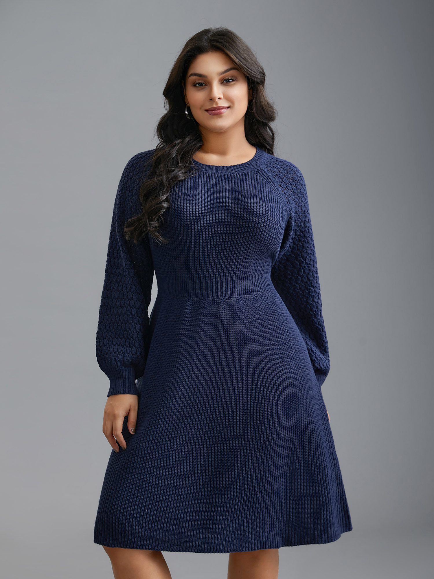 

Plus Size Plain Pit Strip Raglan Sleeve Sweater Dress Indigo Women Elegant Bodycon Long Sleeve Everyday Sweater Dresses BloomChic