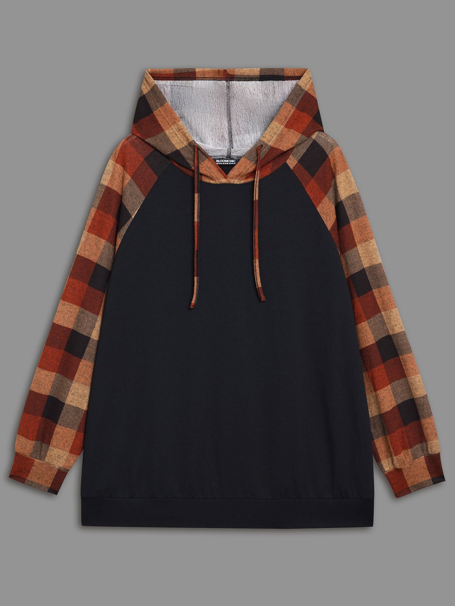 

Plus Size Plaid Colorblock Contrast Hooded Drawstring Sweatshirt Women Black Casual Contrast Hooded Everyday Sweatshirts BloomChic