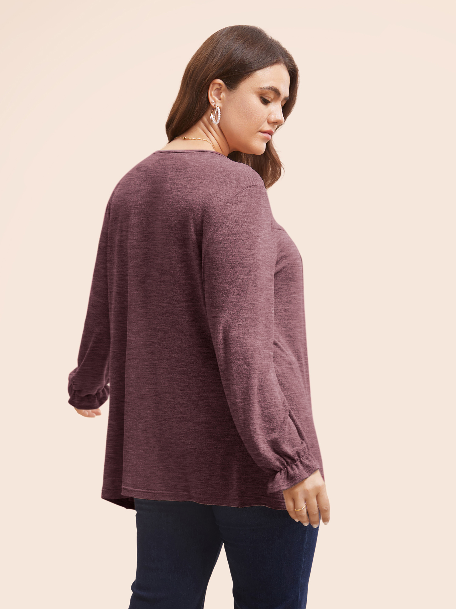 Plus Size Round Neck Heather Pleated T-shirt RedViolet Women Elegant Pleated Round Neck Loose Everyday T-shirts BloomChic 26/4X 