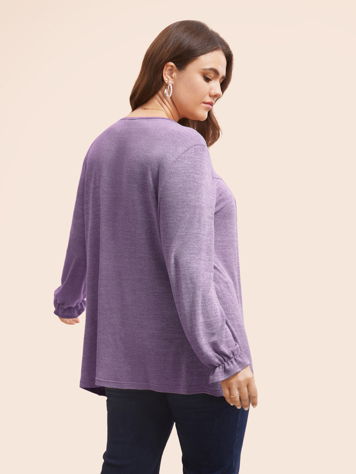 

Plus Size Round Neck Heather Pleated T-shirt Mauve Women Elegant Pleated Round Neck Loose Everyday T-shirts BloomChic