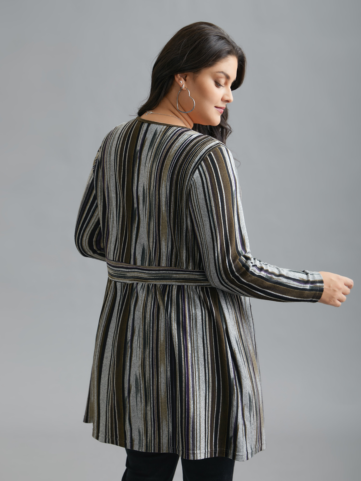 Plus Size Colored Striped Open Front Waist Defining Jacket Women Multicolor Contrast Bodycon Side seam pocket Everyday Jackets BloomChic 10/M 