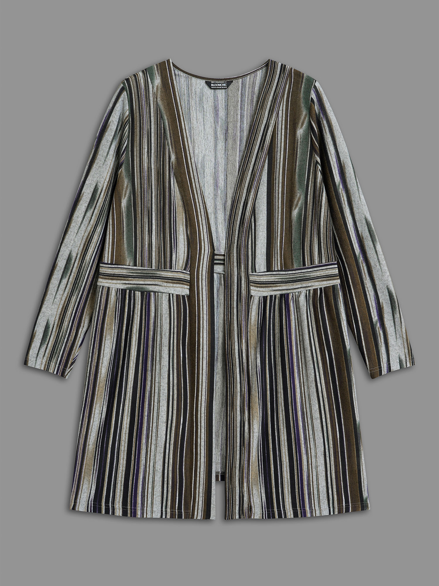 Plus Size Colored Striped Open Front Waist Defining Jacket Women Multicolor Contrast Bodycon Side seam pocket Everyday Jackets BloomChic 10/M 