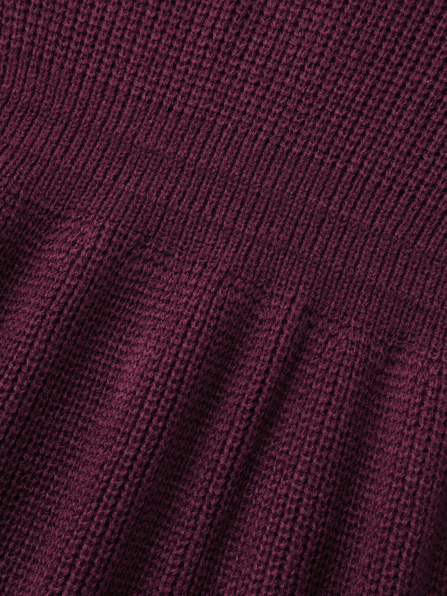 

Plus Size Plain Ribbed Knit Waist Cinched Pullover Burgundy Women Elegant Bodycon Long Sleeve V-neck Everyday Pullovers BloomChic