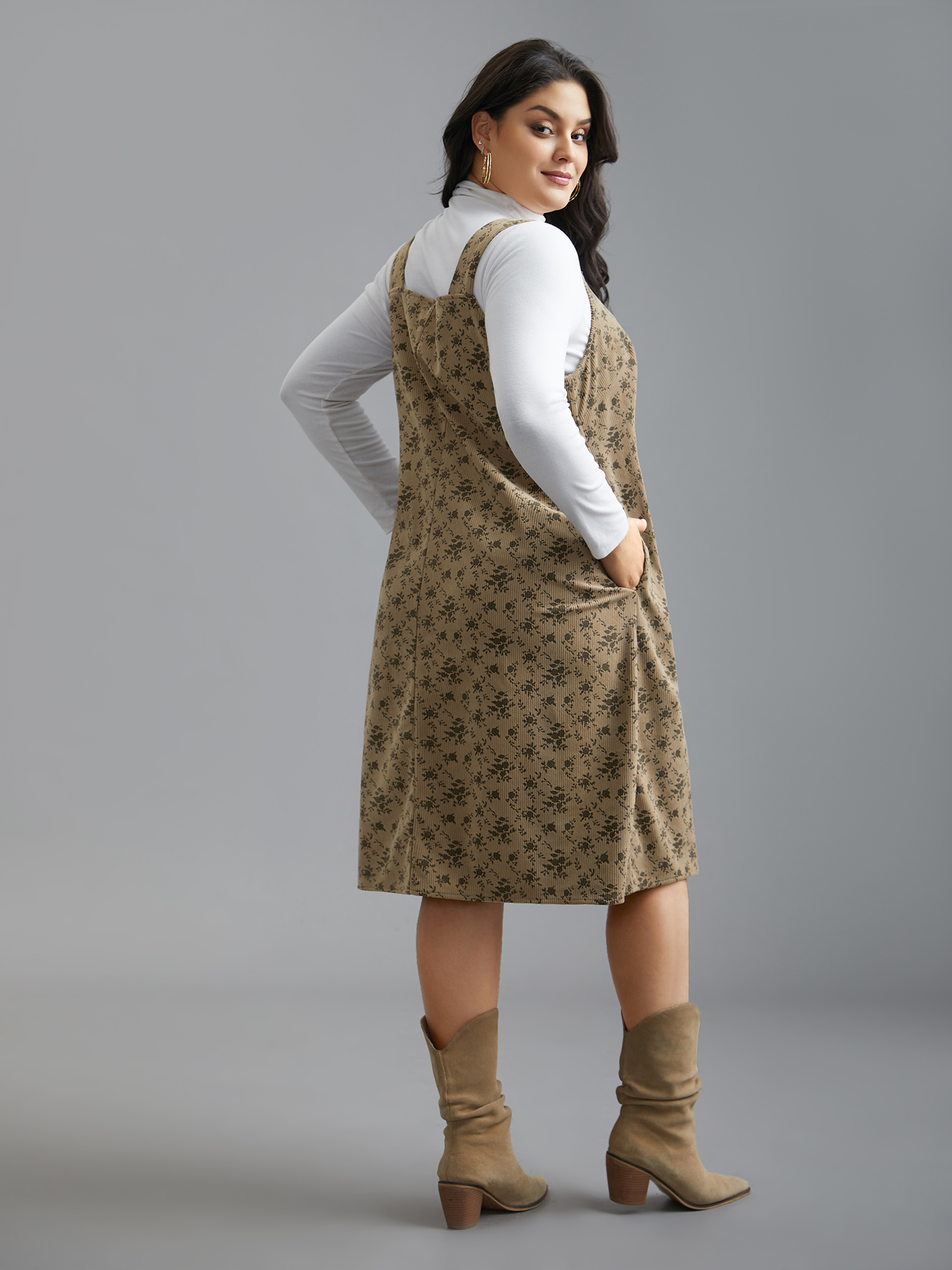 Plus Size Suspender Skirt Style Floral Dress Browncoffeecolor Women Casual Texture Non Sleeveless Curvy BloomChic 14-16/1X 