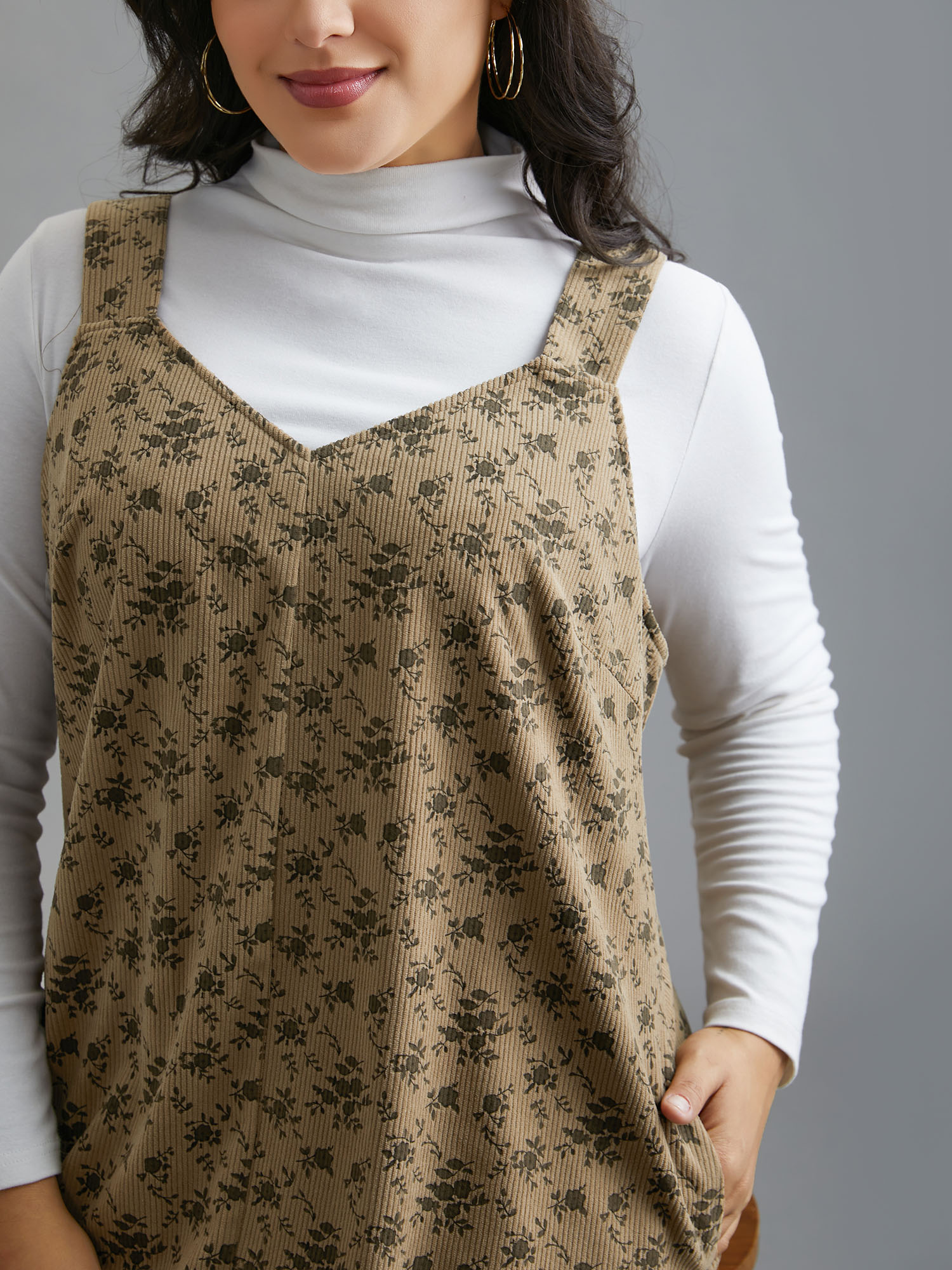 Plus Size Suspender Skirt Style Floral Dress Browncoffeecolor Women Casual Texture Non Sleeveless Curvy BloomChic 14-16/1X 