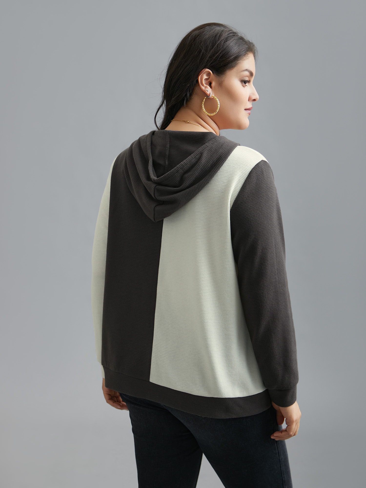 Plus Size Half Placket Chest Textured Pocket Hoodie Women DimGray Casual Texture Hooded Everyday Sweatshirts BloomChic 30/6X 