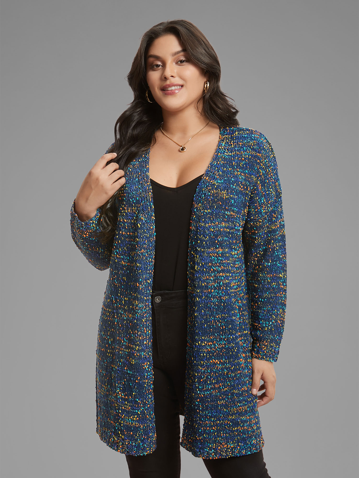Plus Size Color Textured Open Front Cardigan Indigo Women Casual Loose Long Sleeve Dailywear Cardigans BloomChic 14-16/1X 