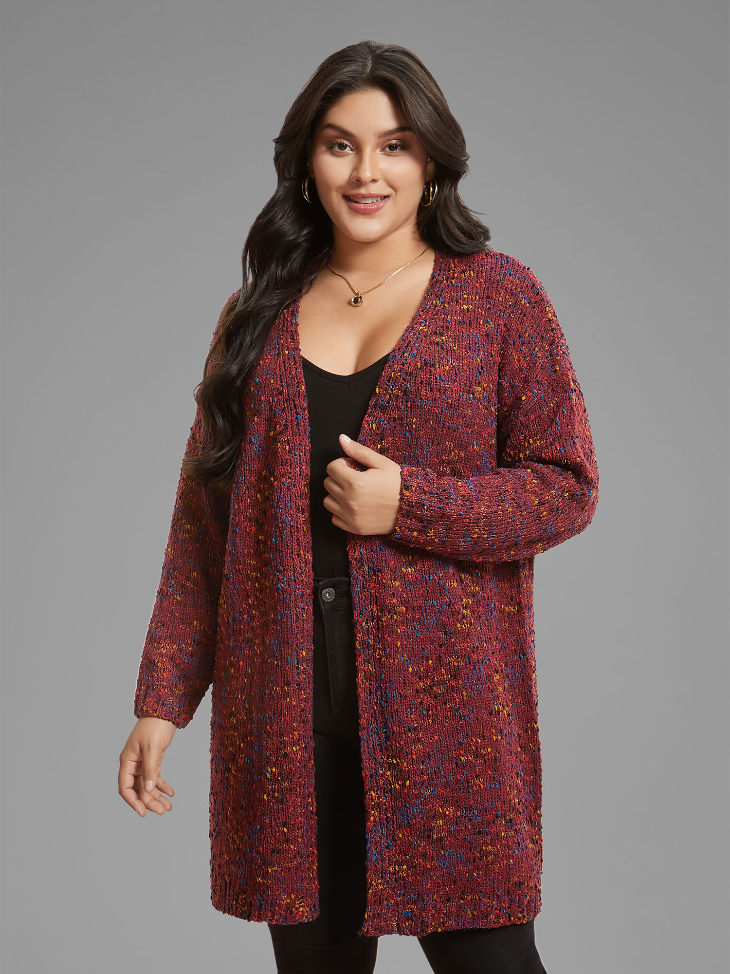 Plus Size Color Textured Open Front Cardigan Deepred Women Casual Loose Long Sleeve Dailywear Cardigans BloomChic 22-24/3X 