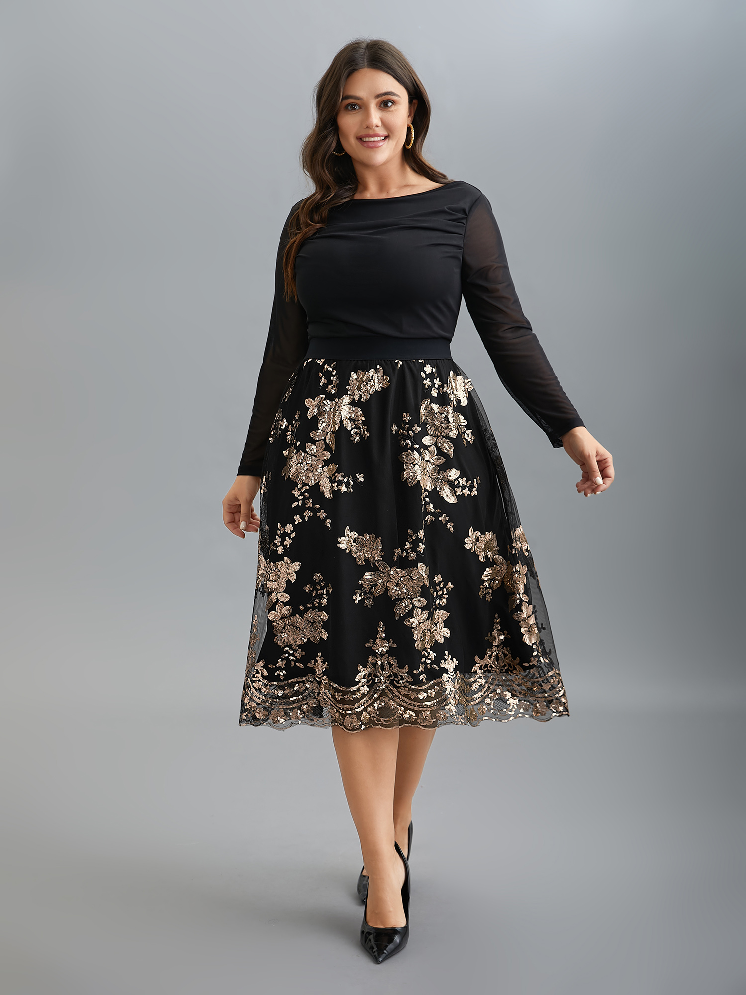 Plus Size Sequin Floral Stretchy Waist Skirt Women Black Cocktail No stretch Party Skirts BloomChic 14-16/1X 