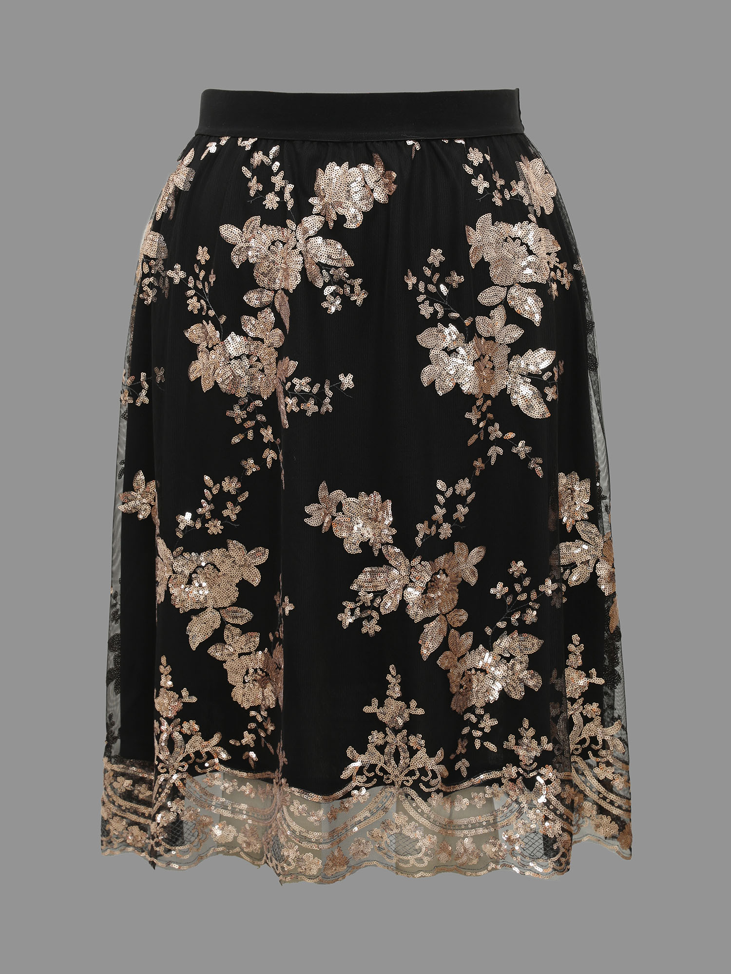 Plus Size Sequin Floral Stretchy Waist Skirt Women Black Cocktail No stretch Party Skirts BloomChic 14-16/1X 