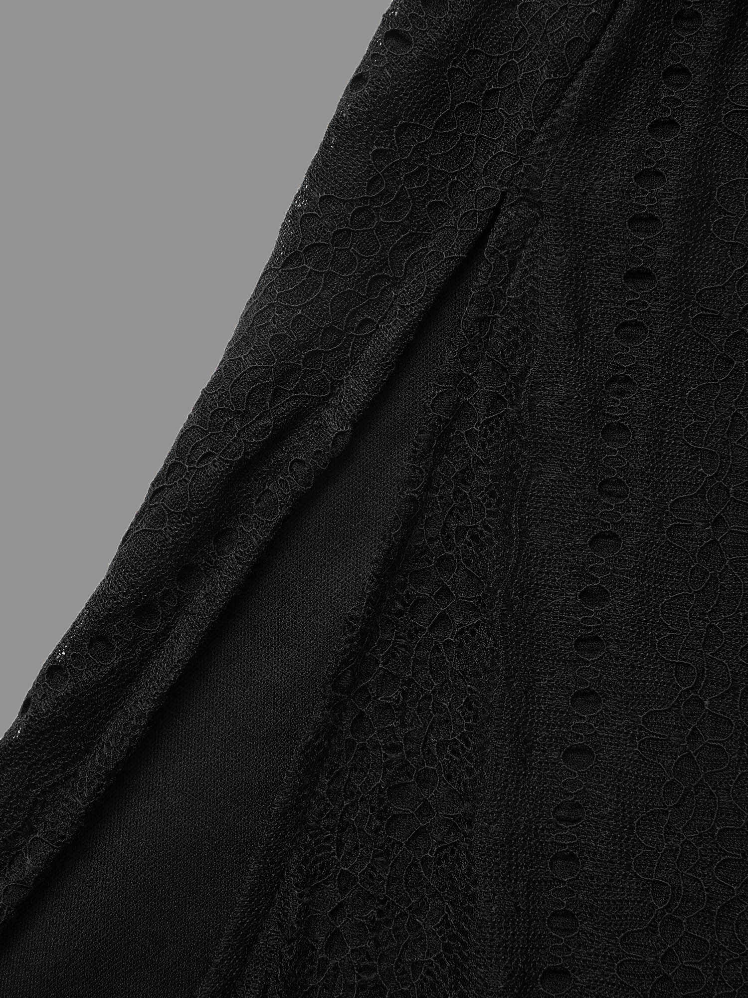 Plus Size Lace Panel Square Neck Tie Knot Dress Black Women Elegant Tie knot Square Neck Long Sleeve Curvy BloomChic 10/M 