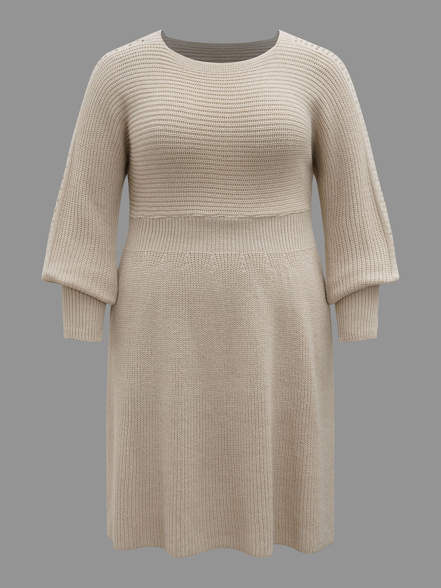 

Plus Size Solid Dolman Sleeve Cable Knit Dress Apricot Women Elegant Bodycon Long Sleeve Everyday Sweater Dresses BloomChic