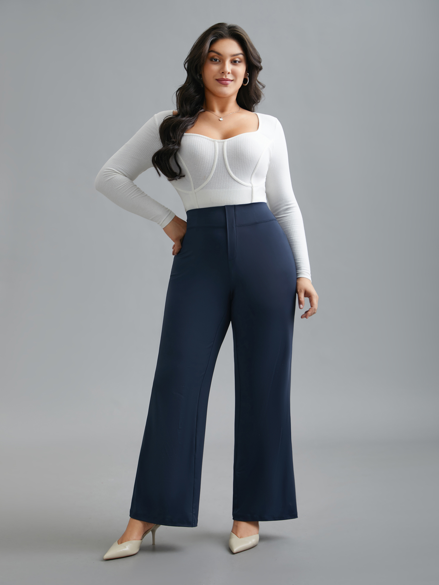 Plus Size Stretchy Waist Plain Bootcut Leggings Women Midnight Elegant High stretch Bootcut Mid Rise Everyday Leggings BloomChic 12/L 