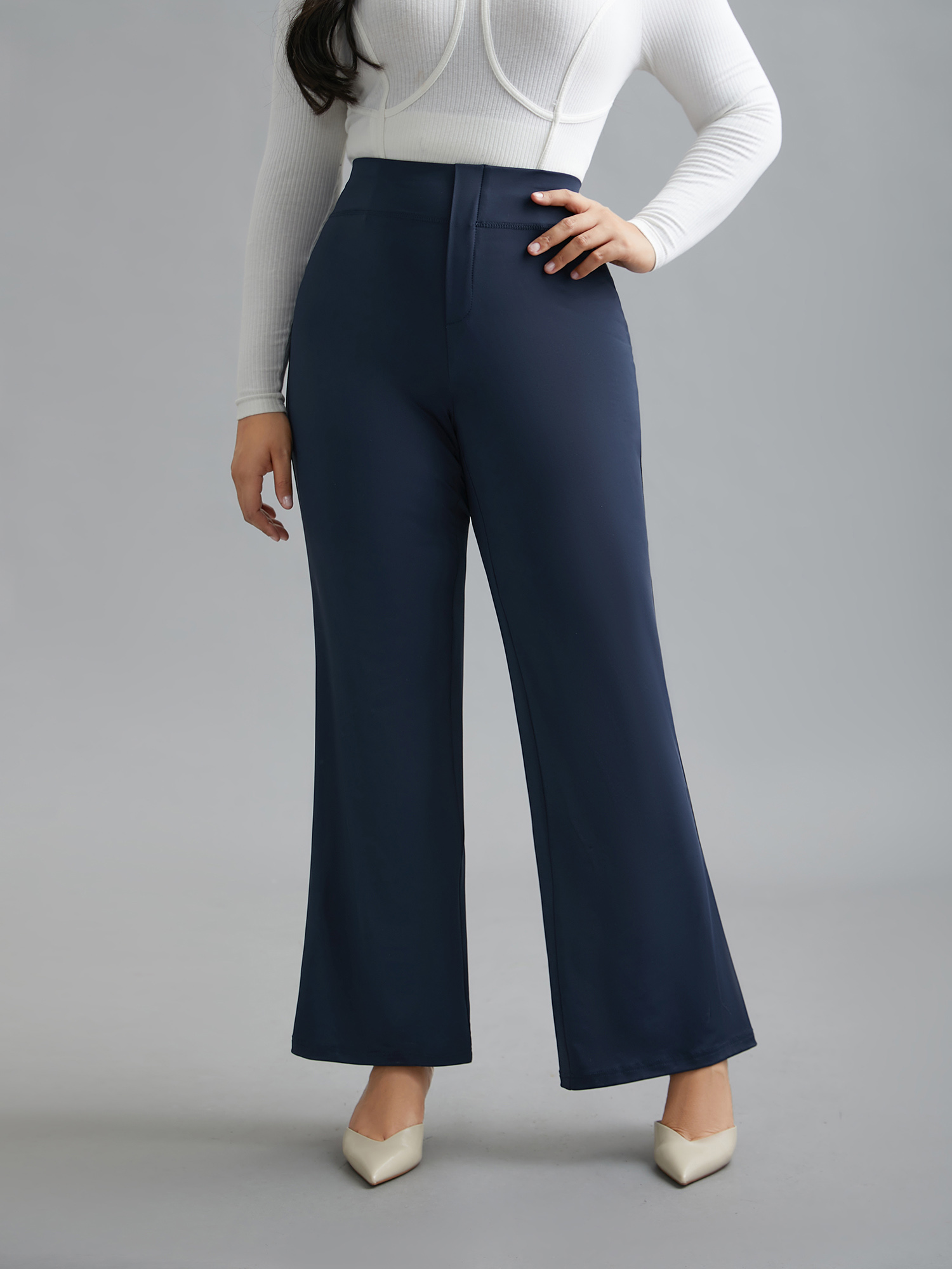 Plus Size Stretchy Waist Plain Bootcut Leggings Women Midnight Elegant High stretch Bootcut Mid Rise Everyday Leggings BloomChic 12/L 