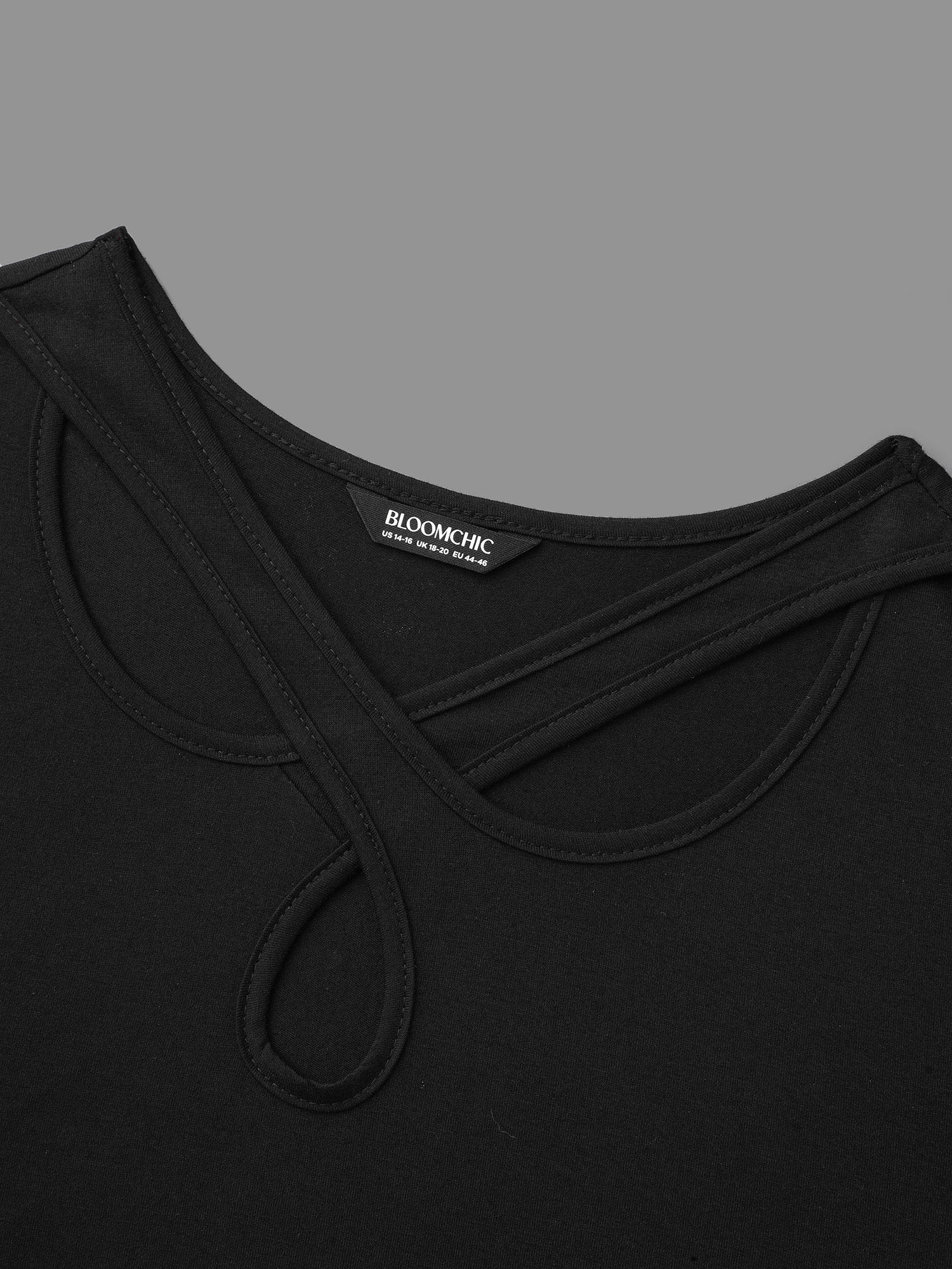 Plus Size Crossover Keyhole Plain Stretchy T-Shirt Black Women Casual Cut-Out Asymmetrical Neck Everyday T-shirts BloomChic 18-20/2X 