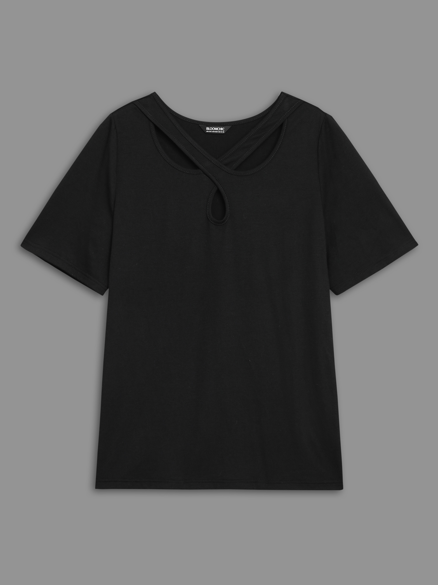 Plus Size Crossover Keyhole Plain Stretchy T-Shirt Black Women Casual Cut-Out Asymmetrical Neck Everyday T-shirts BloomChic 18-20/2X 