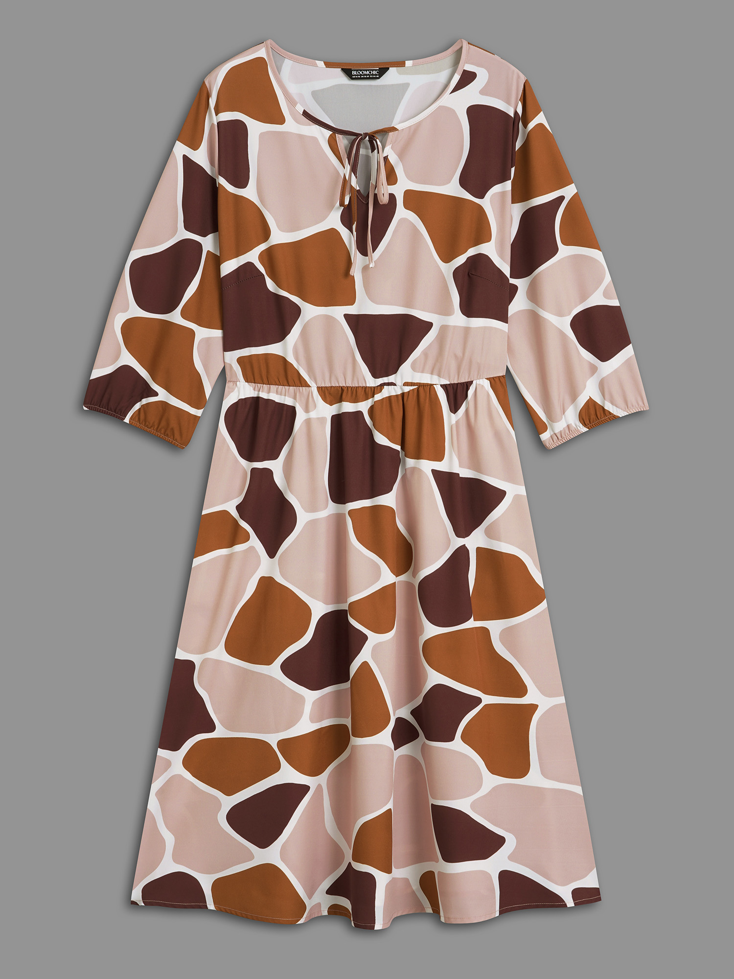 Plus Size Neck-Tie Color Block Waist Cinched Dress Multicolor Women Casual Tie knot V-neck Elbow-length sleeve Curvy BloomChic 26/4X 