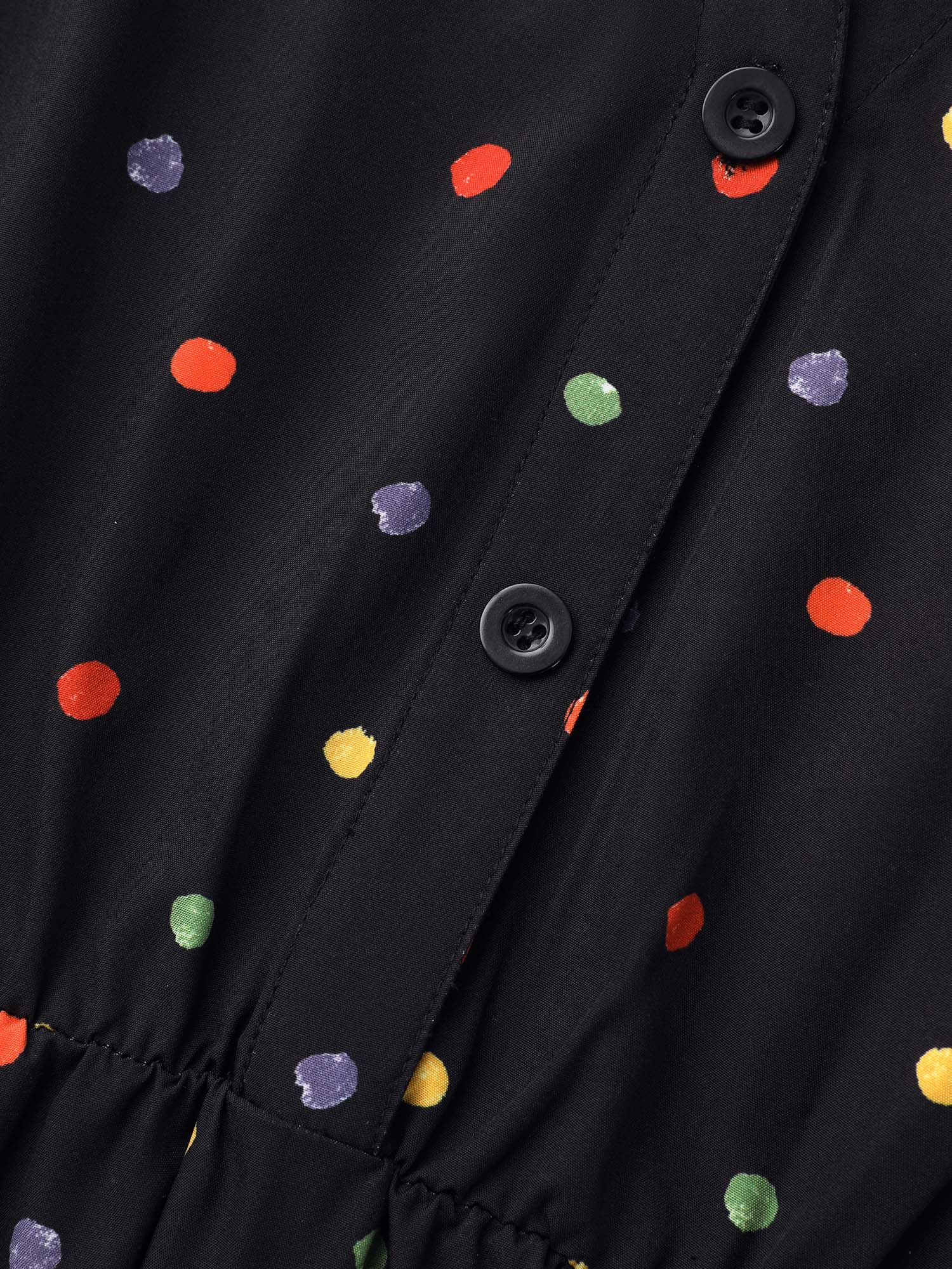 Plus Size Shirt Collar Colored Polka Dot Dress Black Women Elegant Button Shirt collar Long Sleeve Curvy BloomChic 18-20/2X 
