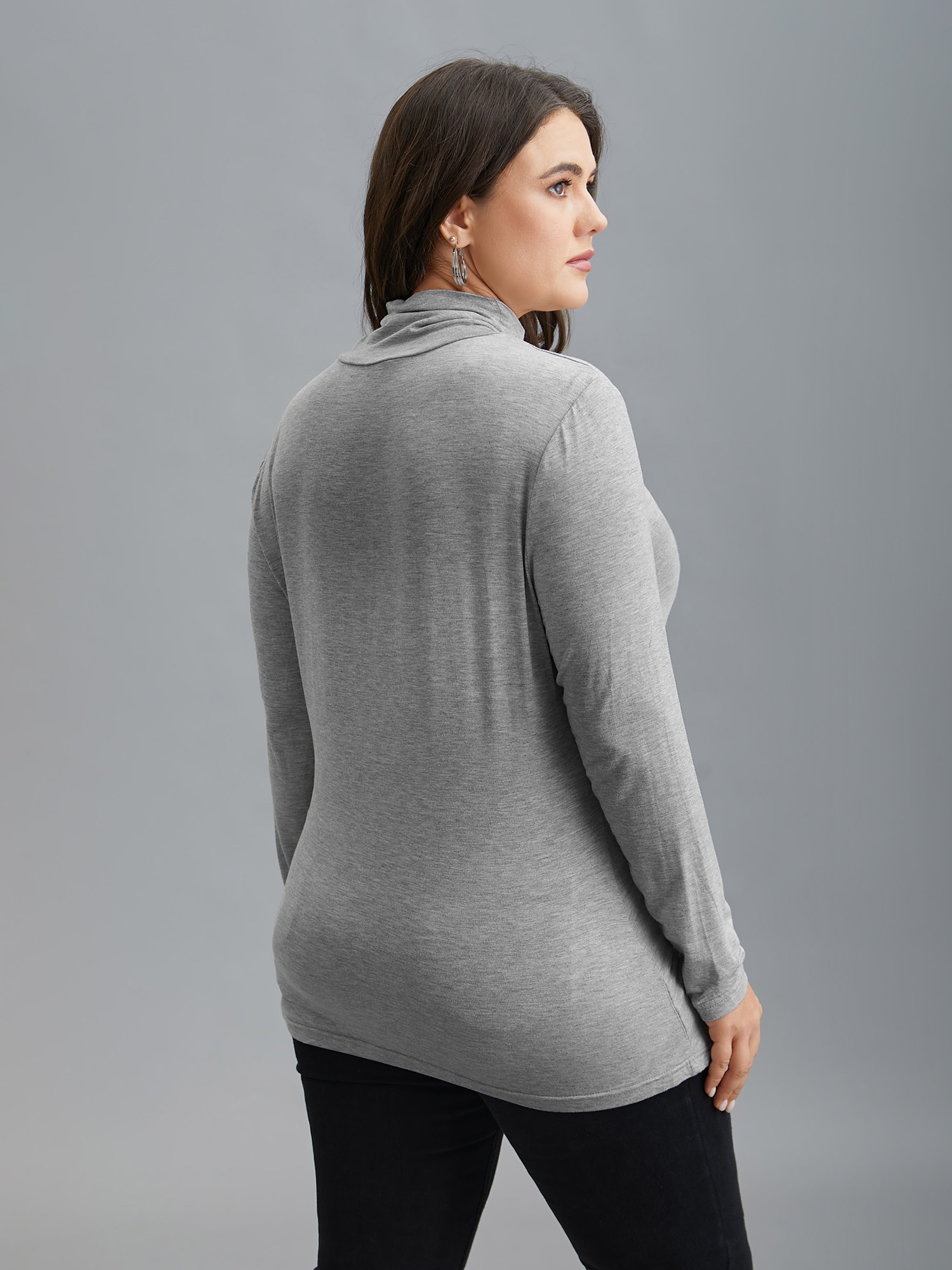 

Plus Size Supersoft Essentials Solid Funnel Neck Knit T-shirt LightGray Women Elegant Plain Plain Ruffled collar Bodycon Dailywear T-shirts BloomChic