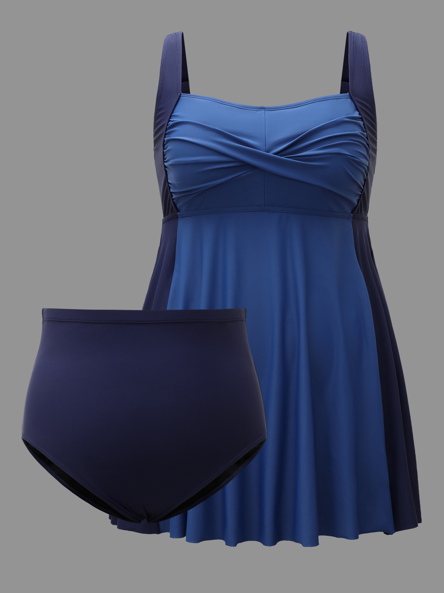 Plus Size Twist Front Adjustable Straps Swim Dress Women`s Swimwear Indigo Beach Bodycon Heart neckline High stretch Curve Swim Dresses BloomChic 30/6X 