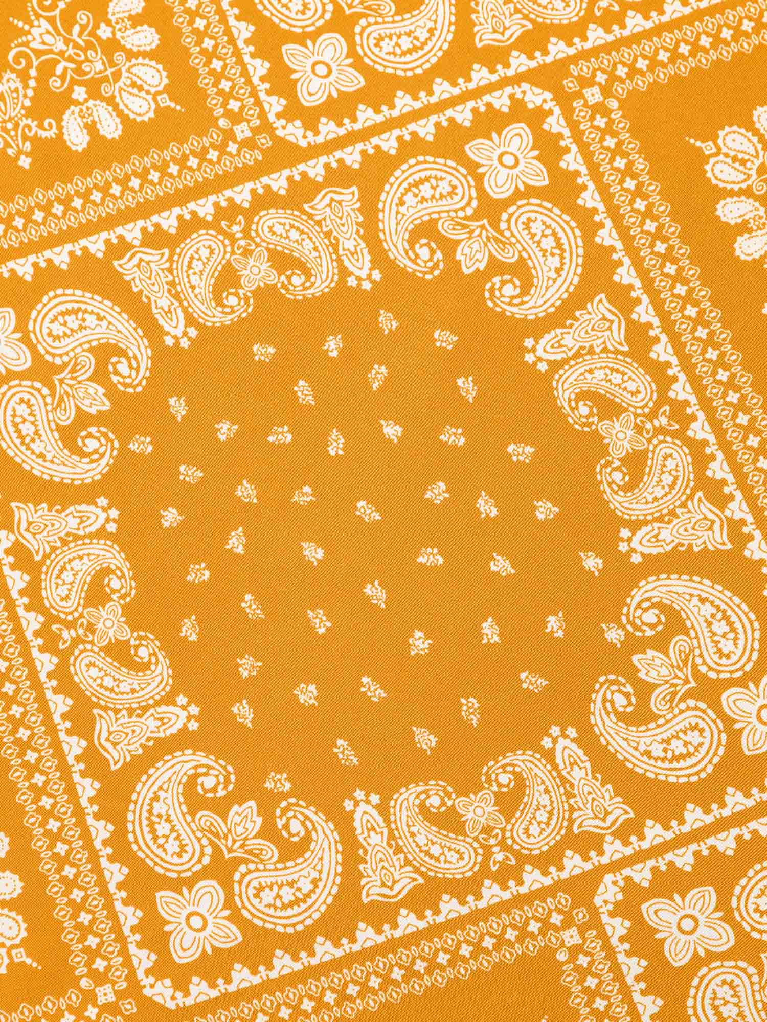 Plus Size Turmeric Round Neck Bandana Print Sleeve Tie Blouse Women Elegant Elbow-length sleeve Round Neck Everyday Blouses BloomChic 10/M 
