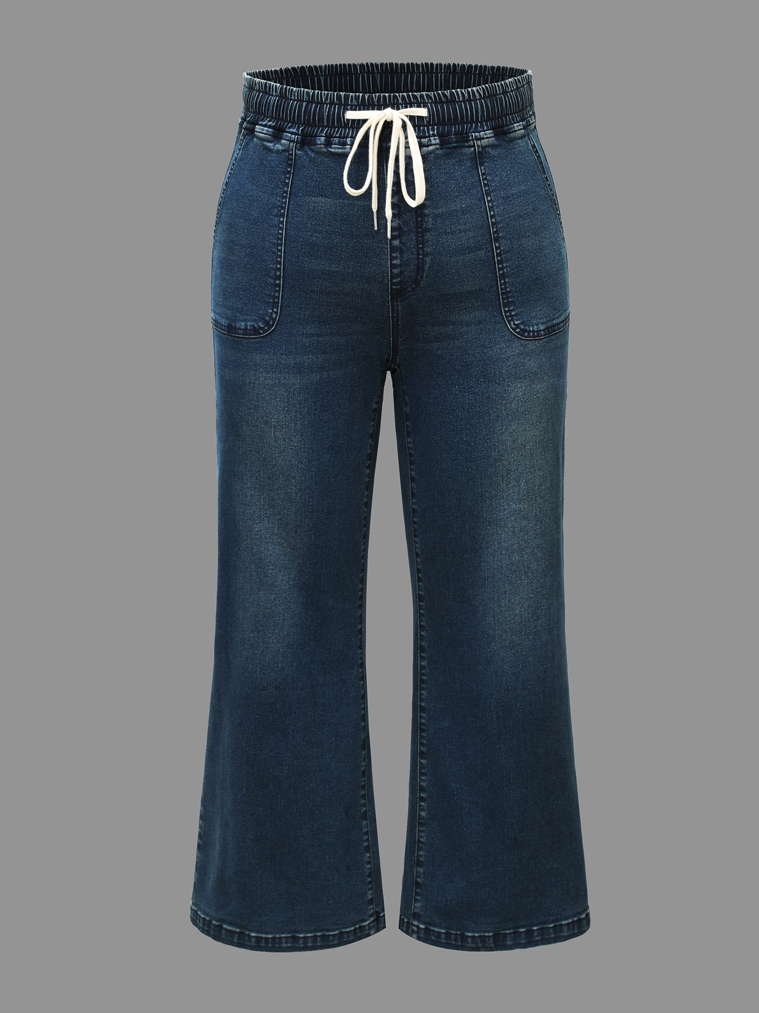 Plus Size Drawstring Stretchy Waist Pocket Jeans Women Denimindigo Casual Drawstring Medium stretch Slanted pocket Jeans BloomChic 10/M 
