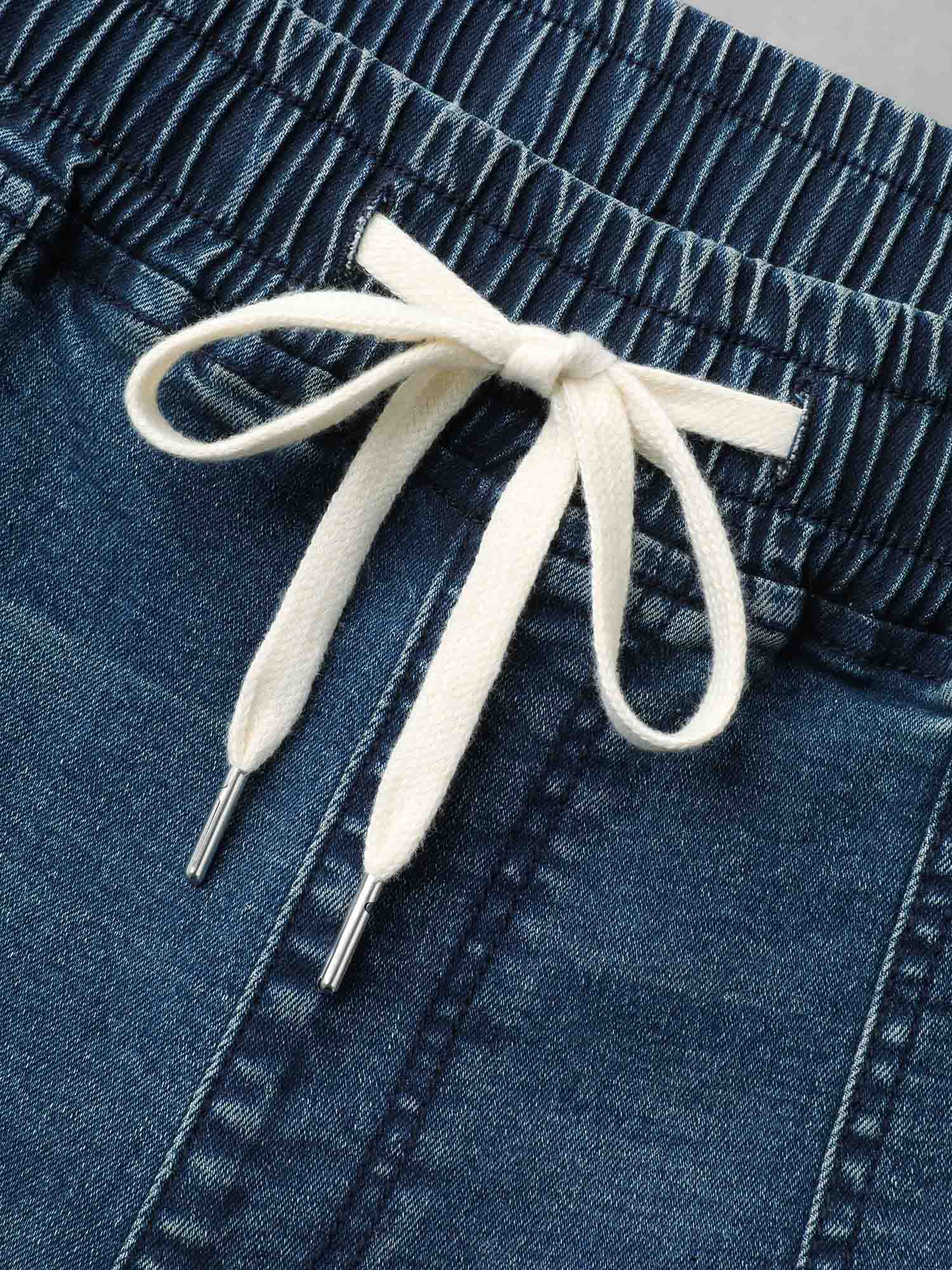 Plus Size Drawstring Stretchy Waist Pocket Jeans Women Denimindigo Casual Drawstring Medium stretch Slanted pocket Jeans BloomChic 10/M 