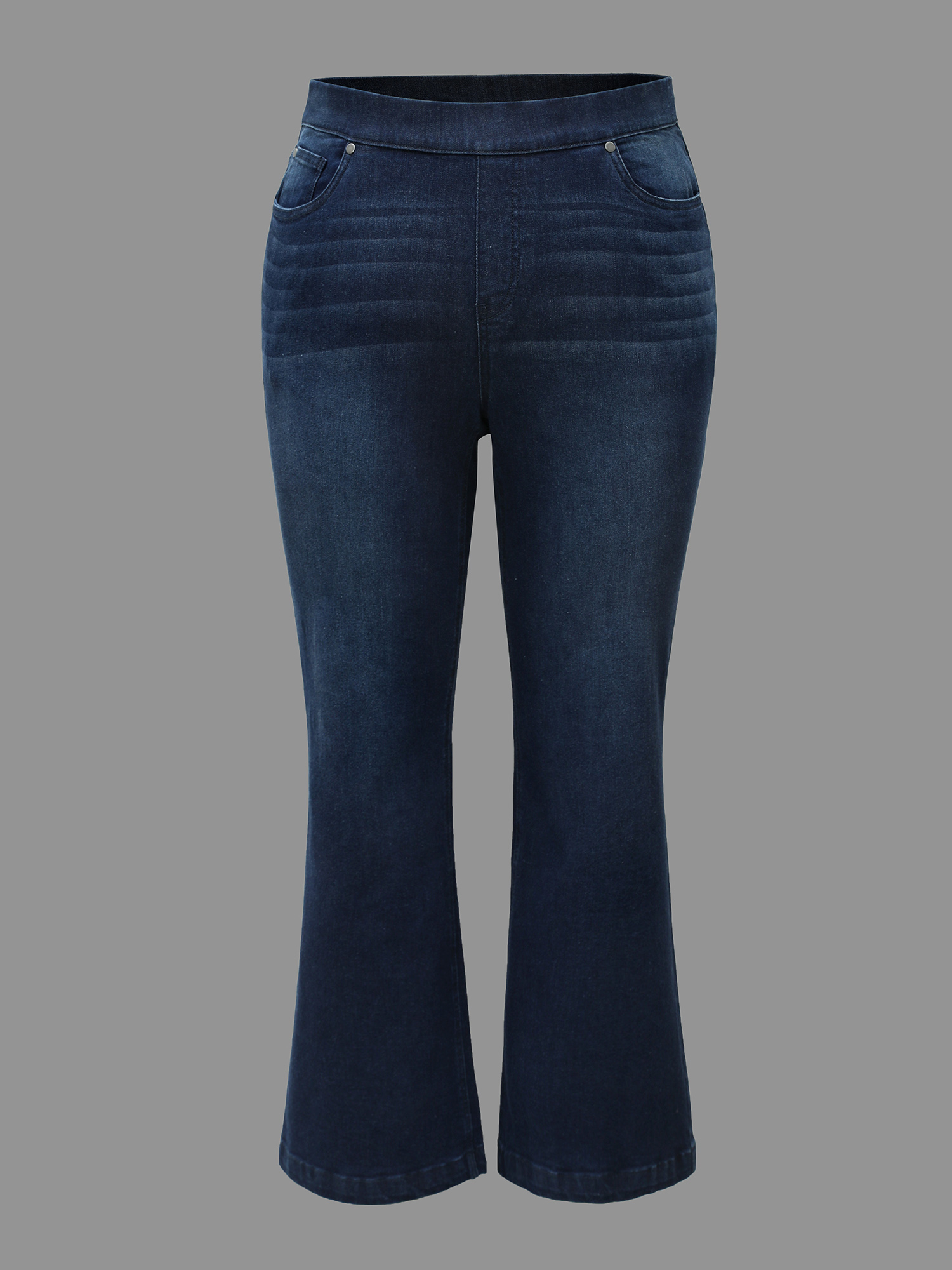 Plus Size Elastic Waist Pocket Bootcut Jeans Women Denimindigo Casual Medium stretch Slanted pocket Jeans BloomChic 26/4X 