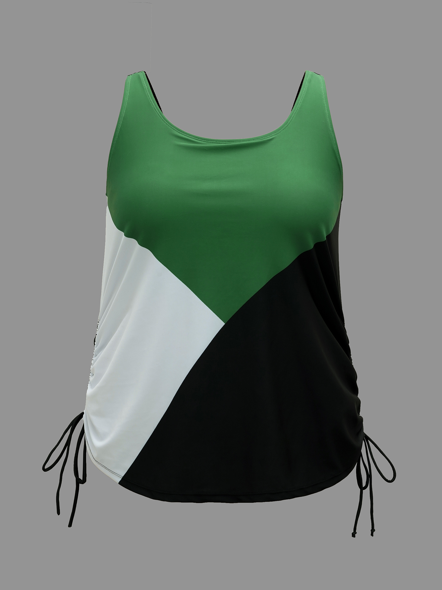 Plus Size Color Block Drawstring Cami Swim Top Women`s Swimwear Black Beach Drawstring High stretch Bodycon U-neck Curve Swim Tops BloomChic 18-20/1X 