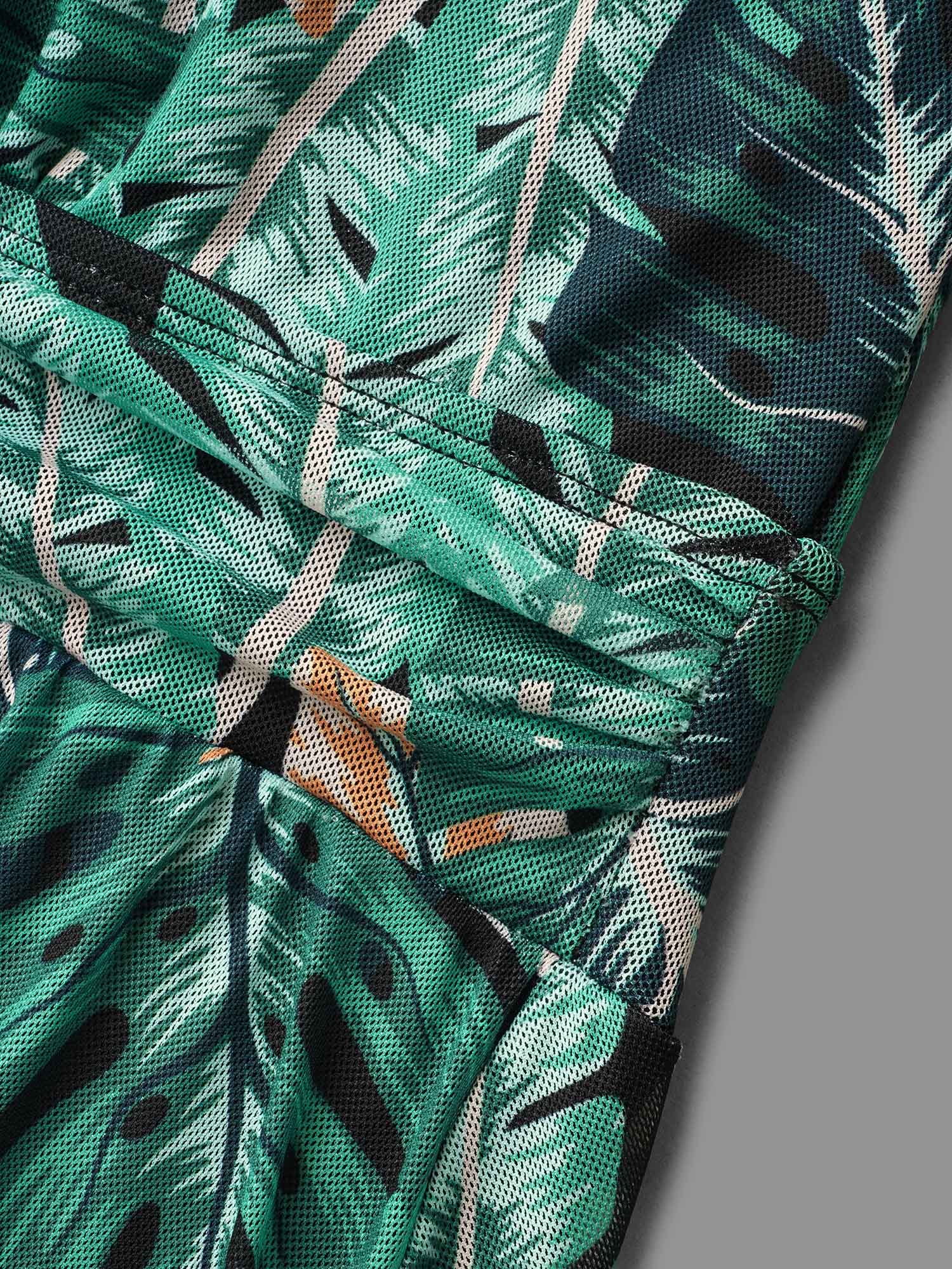 Plus Size Tropical Print Bust Defining Swim Dress Women`s Swimwear Truegreen Beach Bodycon Overlap Collar High stretch Curve Swim Dresses BloomChic 18-20/2X 