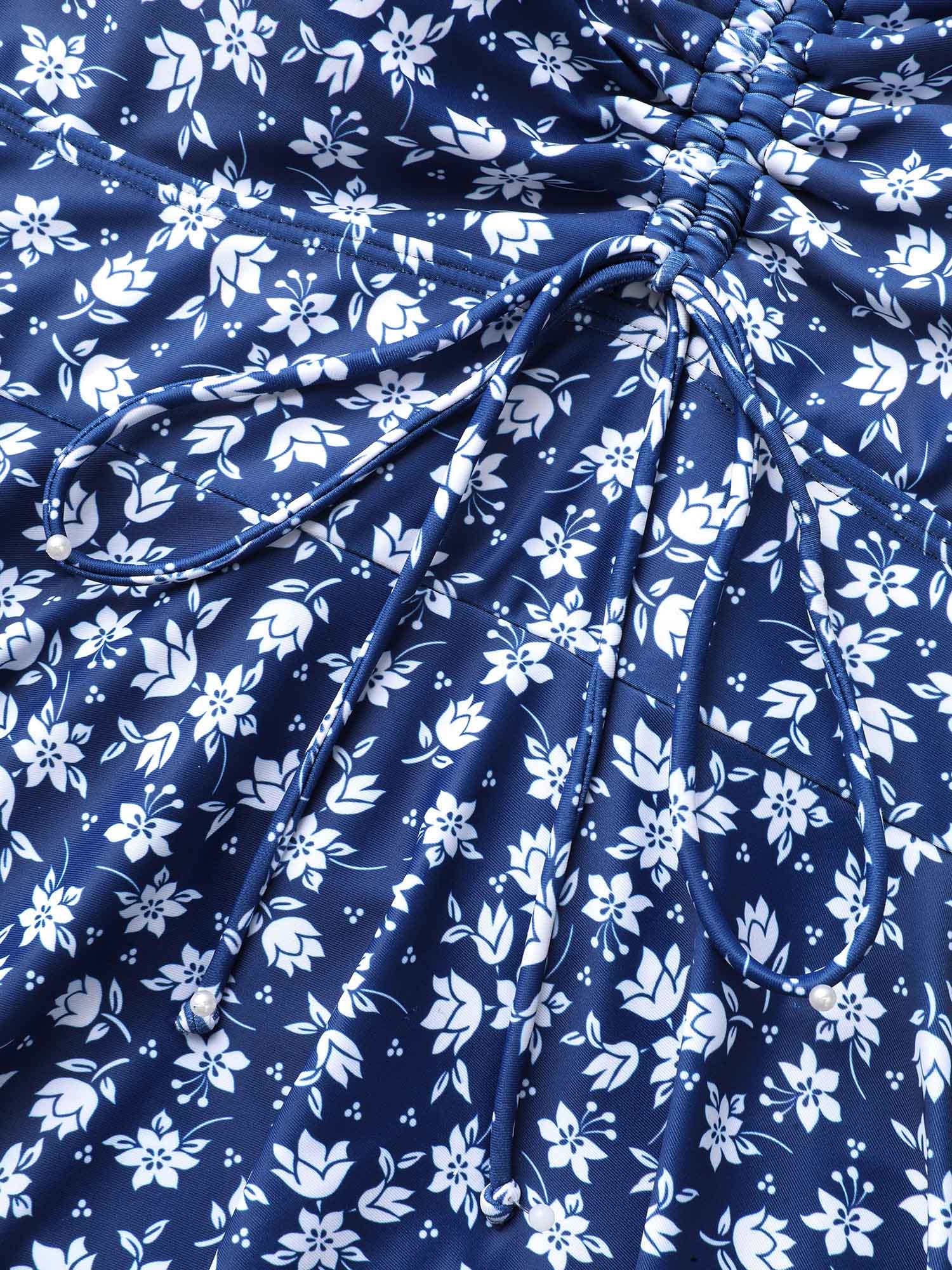 

Plus Size Off-Shoulder Ruched Drawstring Swim Dress Women's Swimwear Indigo Beach Bodycon One-shoulder neck High stretch Curve Swim Dresses BloomChic