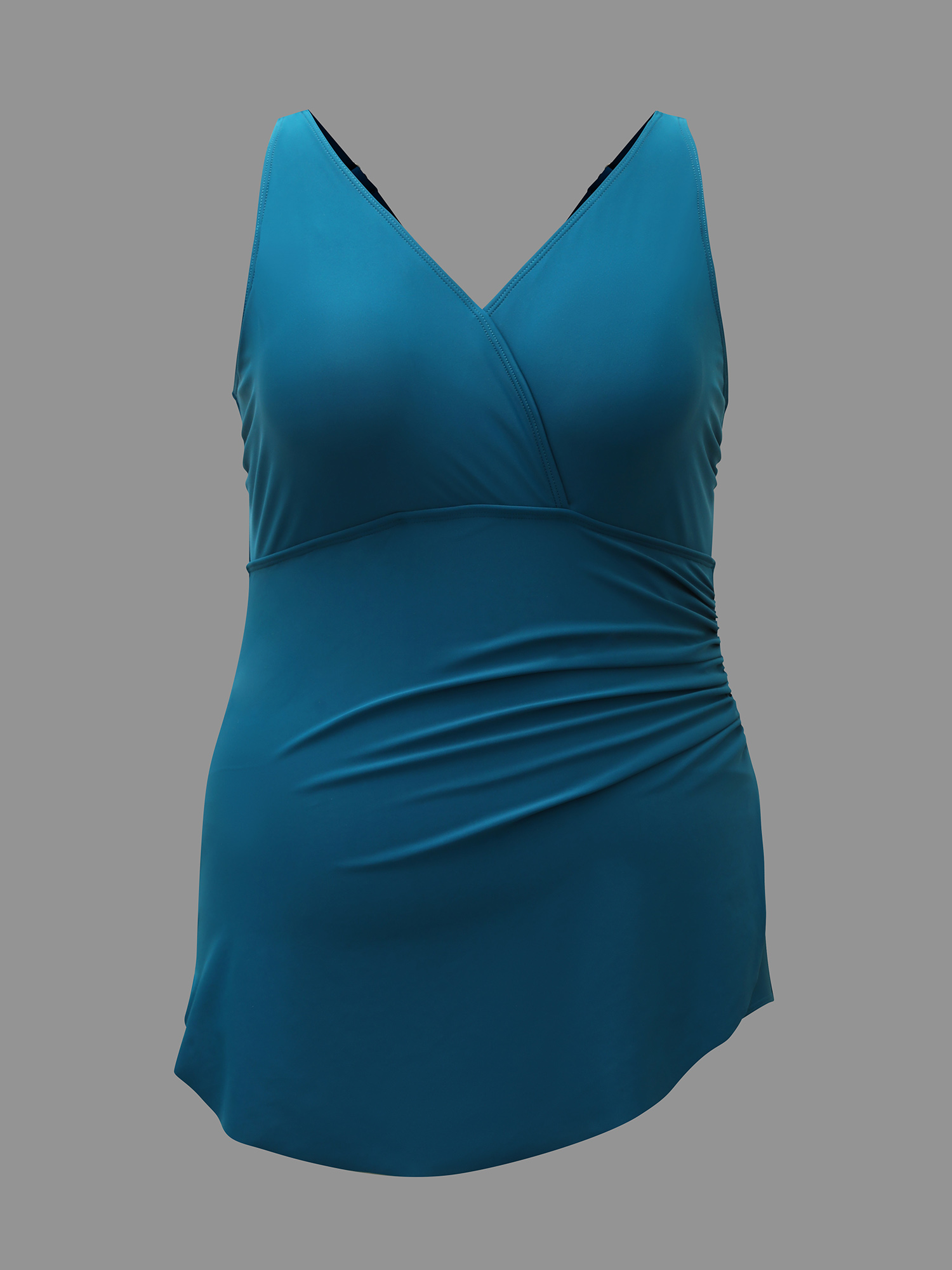 Plus Size Surplice Neck Ruched One Piece Swimsuit Women`s Swimwear Cyan Beach Gathered Curve Bathing Suits High stretch One Pieces BloomChic 14-16/1X 