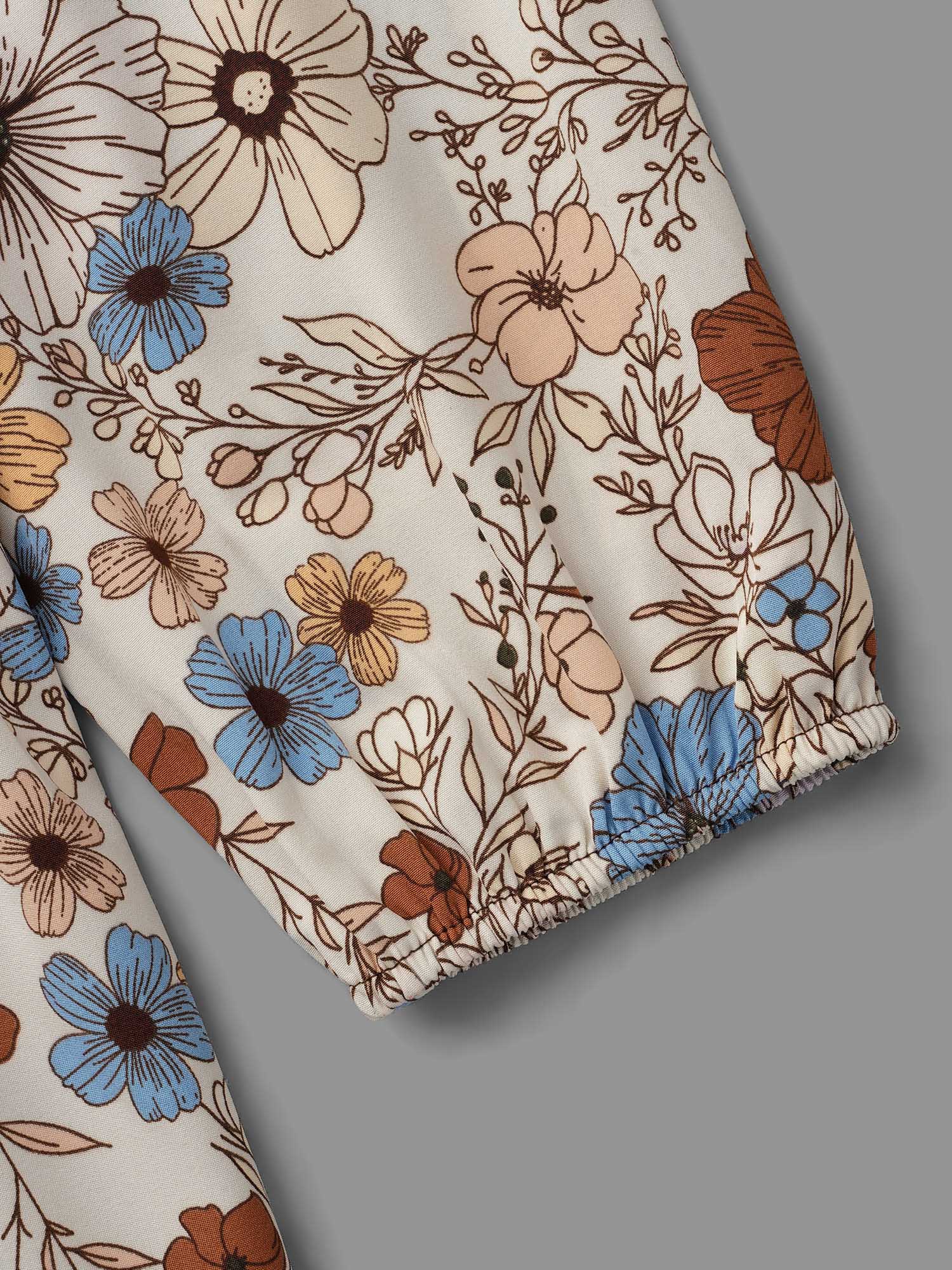Plus Size Multicolor Mixed Texture Floral Combined Blouse Women Elegant Long Sleeve Round Neck Everyday Blouses BloomChic 14-16/1X 