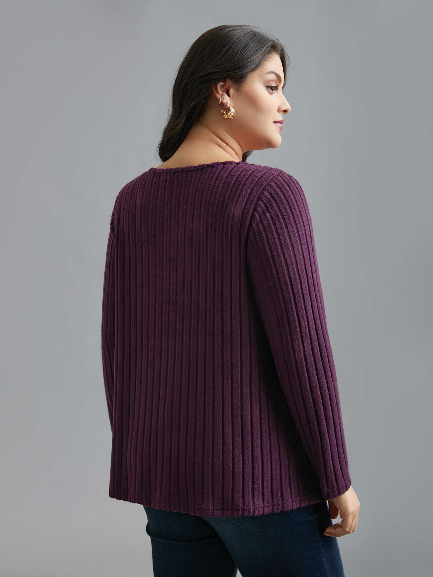Plus Size Textured Twisted Asymmetric Neck T-Shirt Eggplant Women Elegant Twist Asymmetrical Neck Everyday T-shirts BloomChic 28/5X 